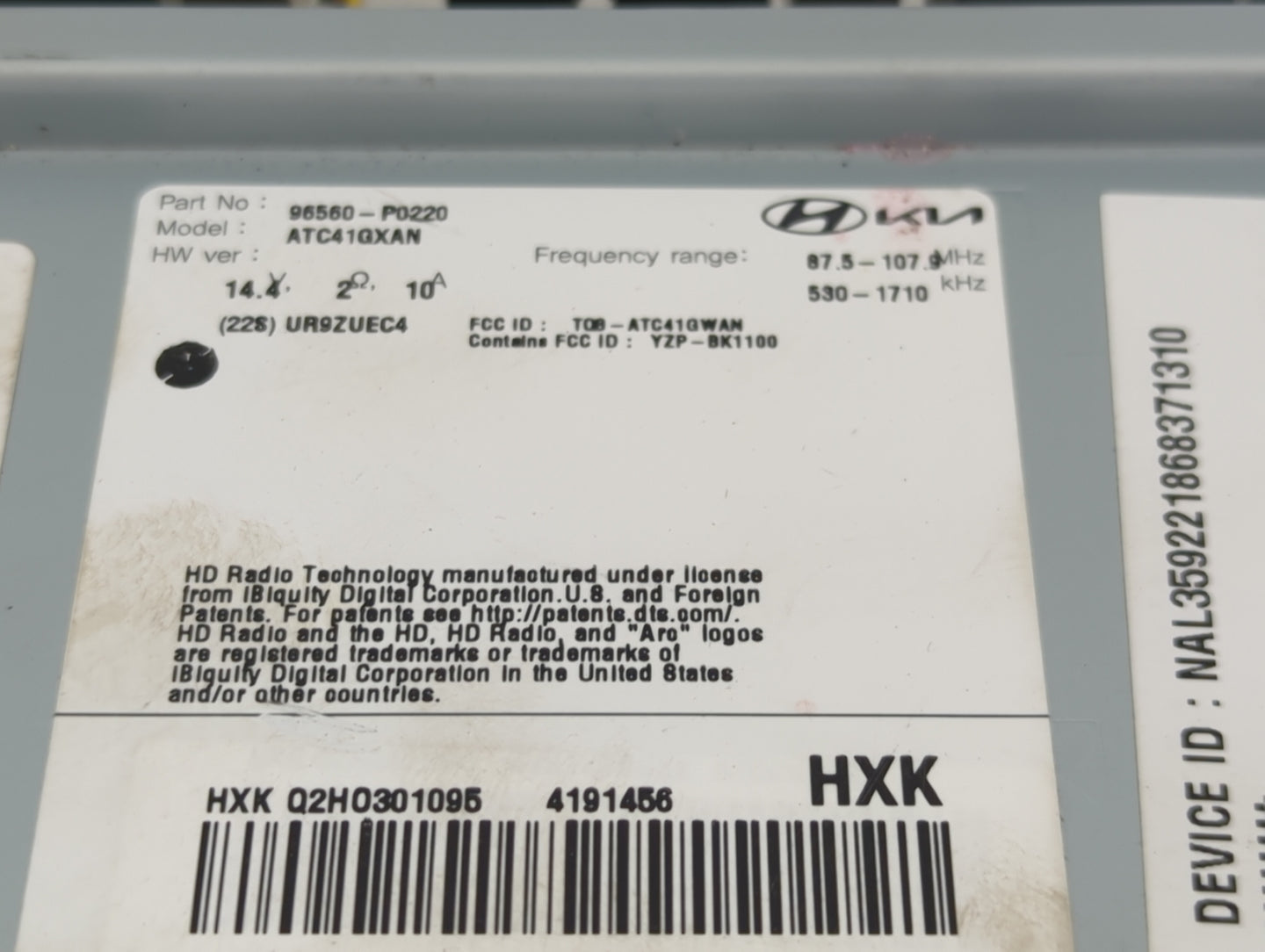 2022 Hyundai Tucson Radio AM FM Cd Player Receiver Replacement P/N:96560-P0220 Fits OEM Used Auto Parts - Oemusedautoparts1.