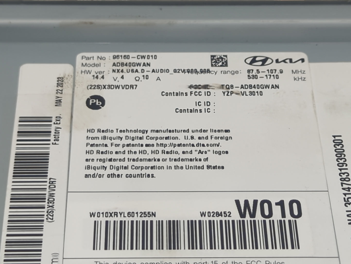 2022 Hyundai Tucson Radio AM FM Cd Player Receiver Replacement P/N:96160-CW010 ADB40GWAN, YZP-VL3010, TQ8-ADB40GWAN Fits OEM