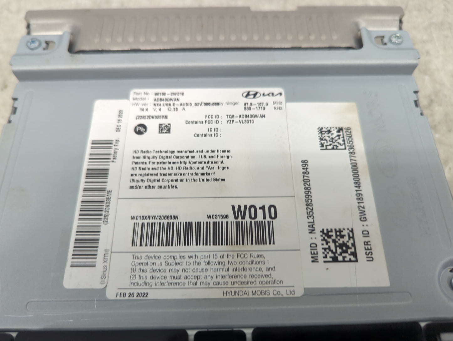 2022 Hyundai Tucson Radio AM FM Cd Player Receiver Replacement P/N:96160-CW010 ADB40GWAN, TQ8-ADB40GWAN, YZP-VL3010 Fits OEM