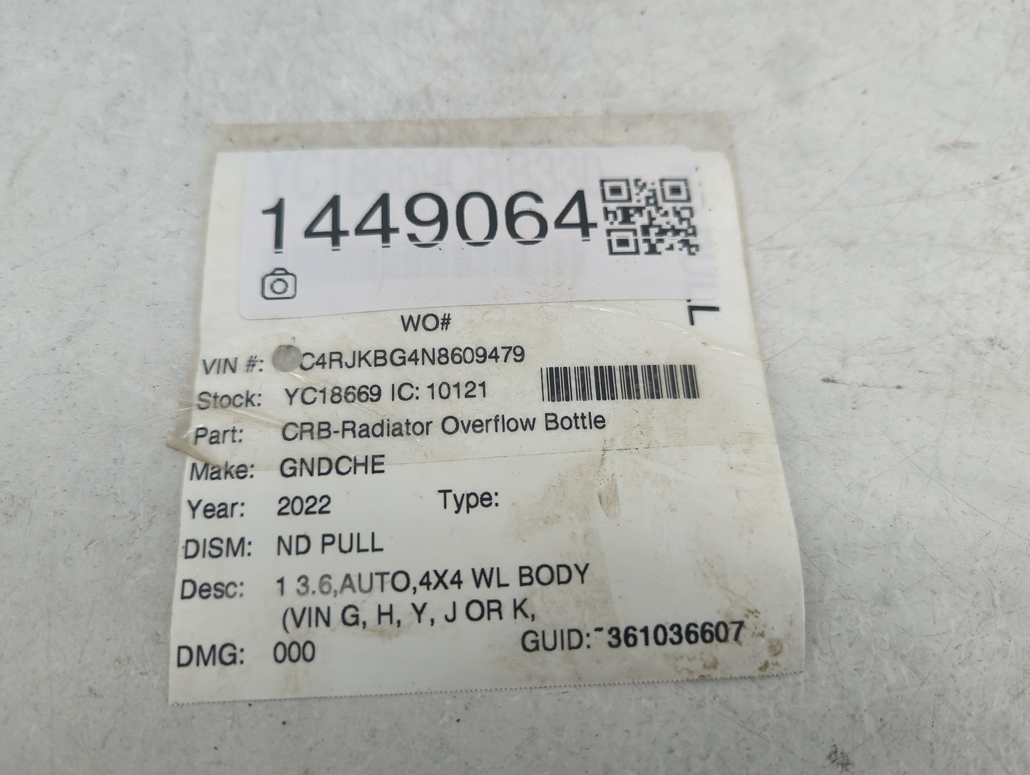 2021 Jeep Grand Cherokee Radiator Coolant Overflow Expansion Tank Bottle - Oemusedautoparts1.com