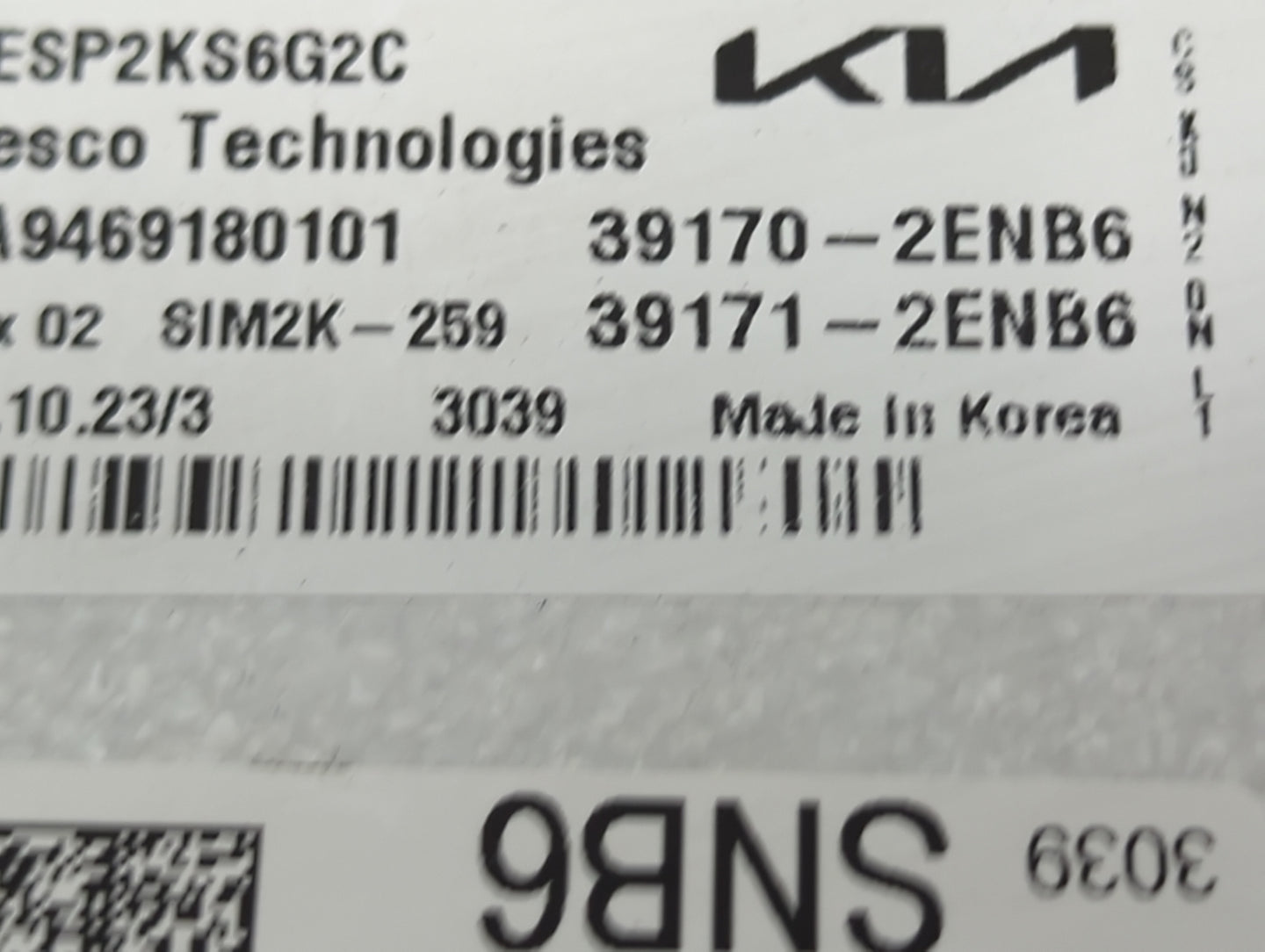 2022 Kia Forte PCM Engine Control Computer ECU ECM PCU OEM P/N:39170-2ENB6 39171-2ENB6, SIM2K-259, AAA9469180101 Fits OEM Us