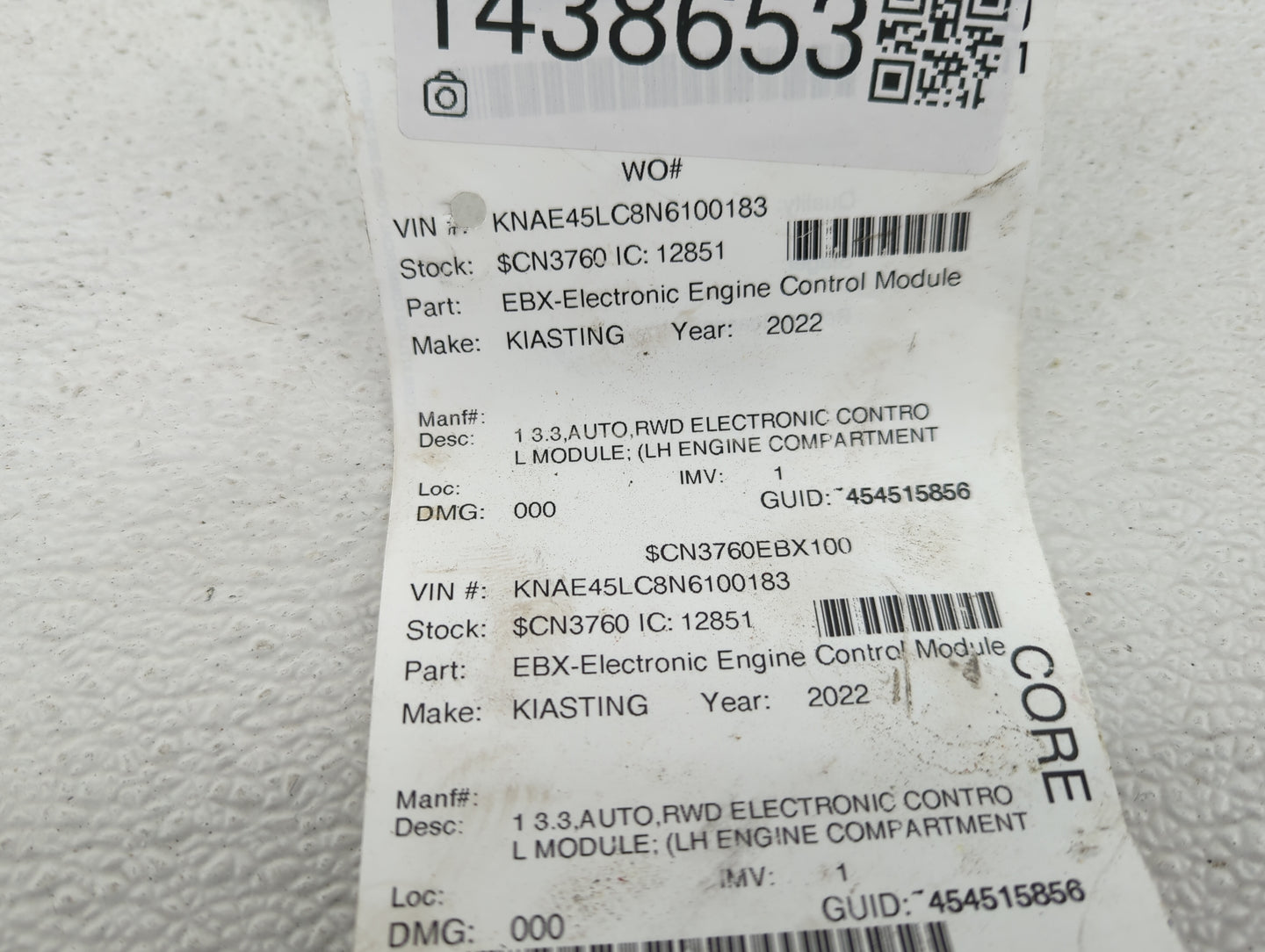 2022 Kia Stinger PCM Engine Control Computer ECU ECM PCU OEM P/N:39111-3L026 9001270490KE, SIM2K-260_1.01 Fits OEM Used Auto