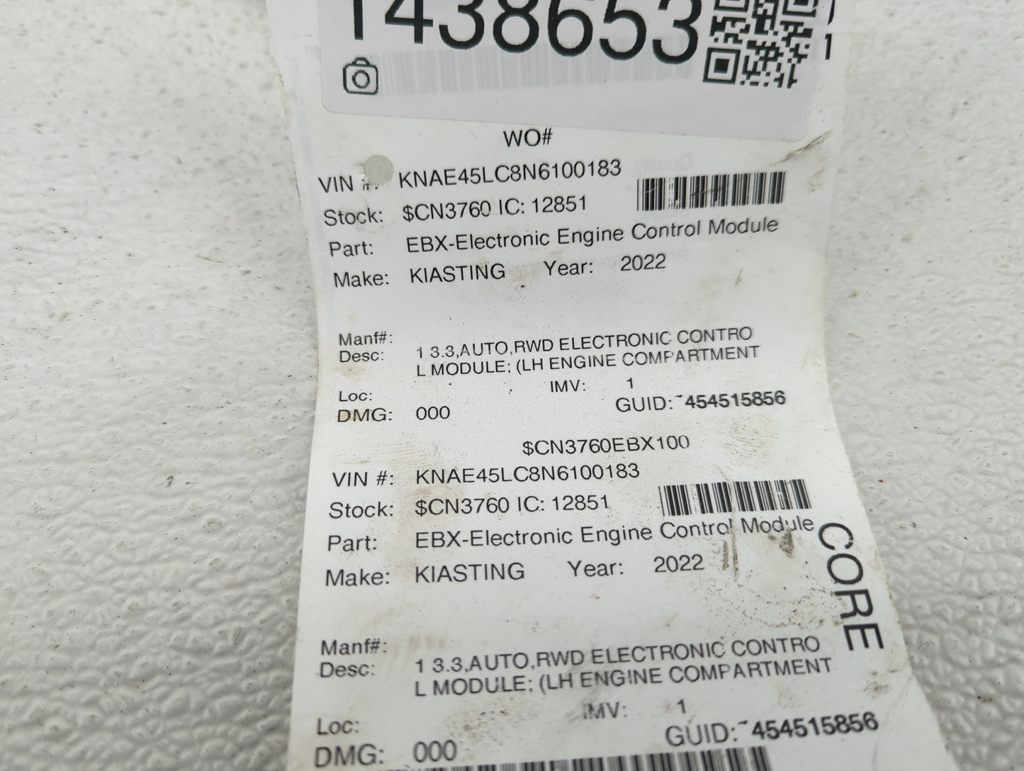 2022 Kia Stinger PCM Engine Control Computer ECU ECM PCU OEM P/N:39111-3L026 9001270490KE, SIM2K-260_1.01 Fits OEM Used Auto