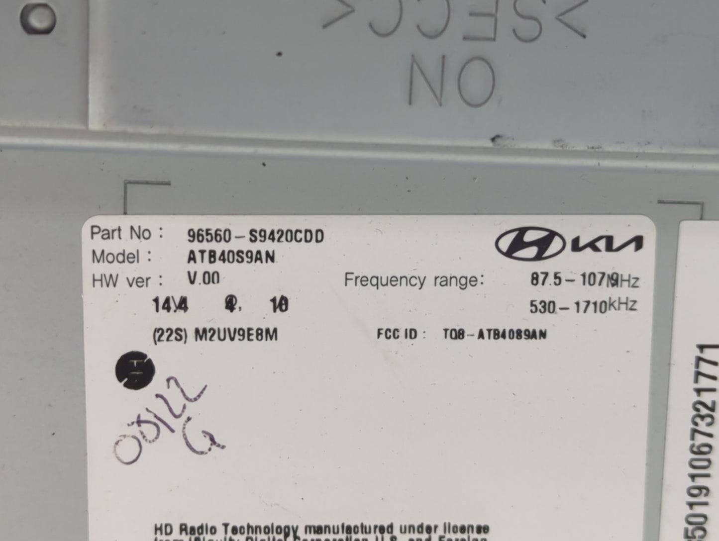 2020-2022 Kia Telluride Radio AM FM Cd Player Receiver Replacement P/N:96560-S9420CDD Fits Fits 2020 2021 2022 OEM Used Auto