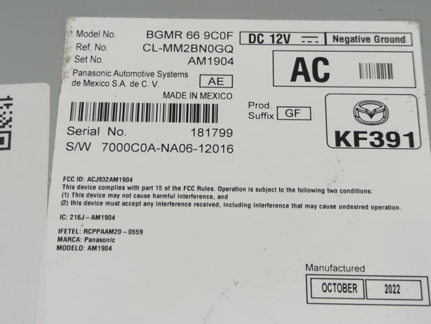 2021-2022 Mazda 3 Radio AM FM Cd Player Receiver Replacement P/N:BGMR 66 9C0F Fits Fits 2021 2022 OEM Used Auto Parts - Oemu