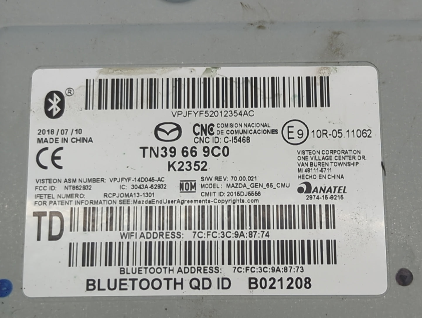 2016-2022 Mazda Cx-3 Radio AM FM Cd Player Receiver Replacement P/N:TN39 66 9C0 Fits Fits 2016 2017 2018 2019 2020 2021 2022