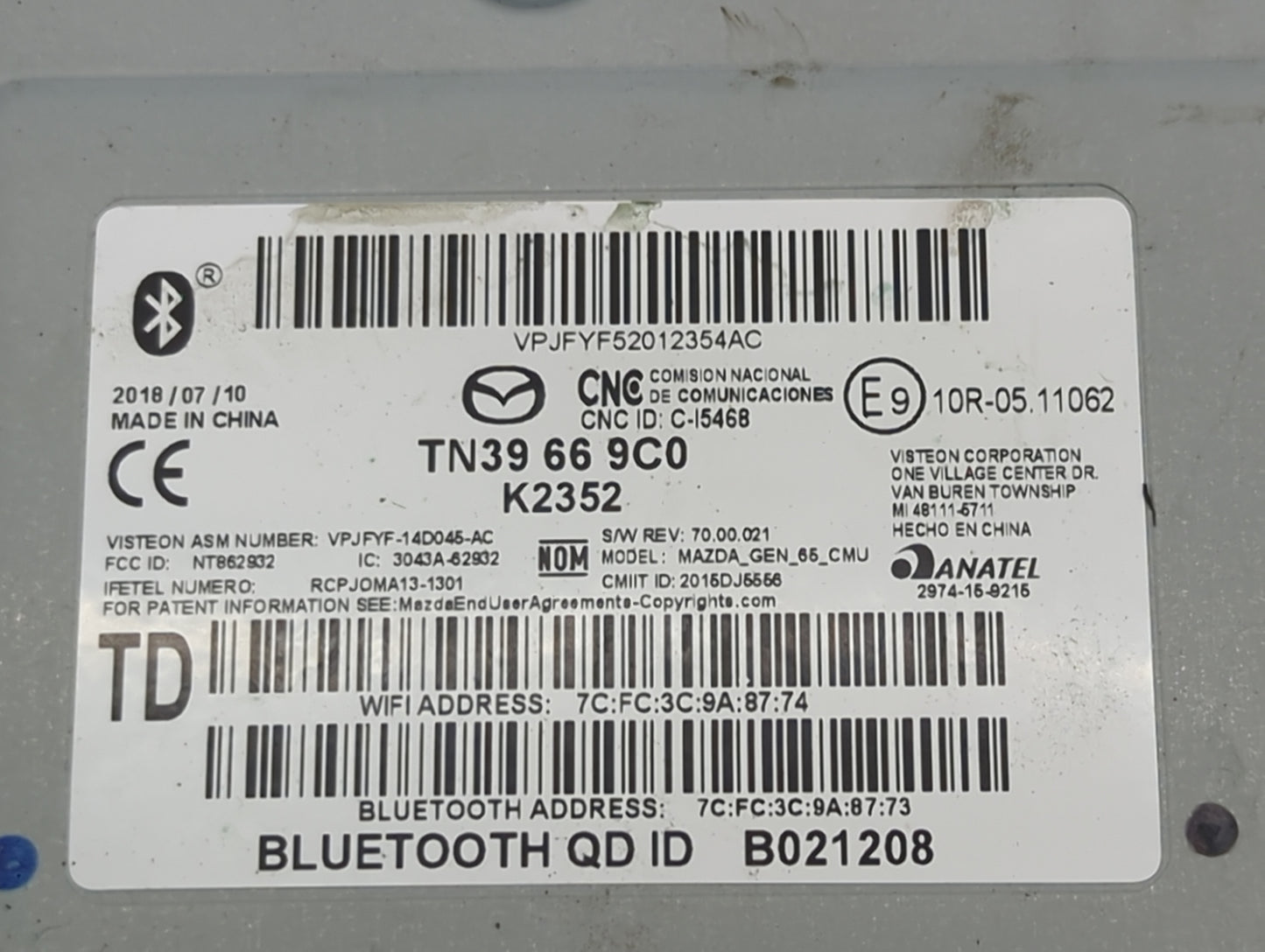 2016-2022 Mazda Cx-3 Radio AM FM Cd Player Receiver Replacement P/N:TN39 66 9C0 Fits Fits 2016 2017 2018 2019 2020 2021 2022