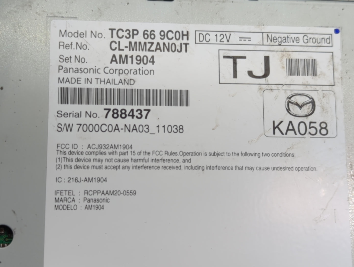 2022 Mazda Cx9 Radio AM FM Cd Player Receiver Replacement P/N:TC3P669C0H CL-MMZAN0JT, AM1904, ACJ932AM1904 Fits Fits 2020 20