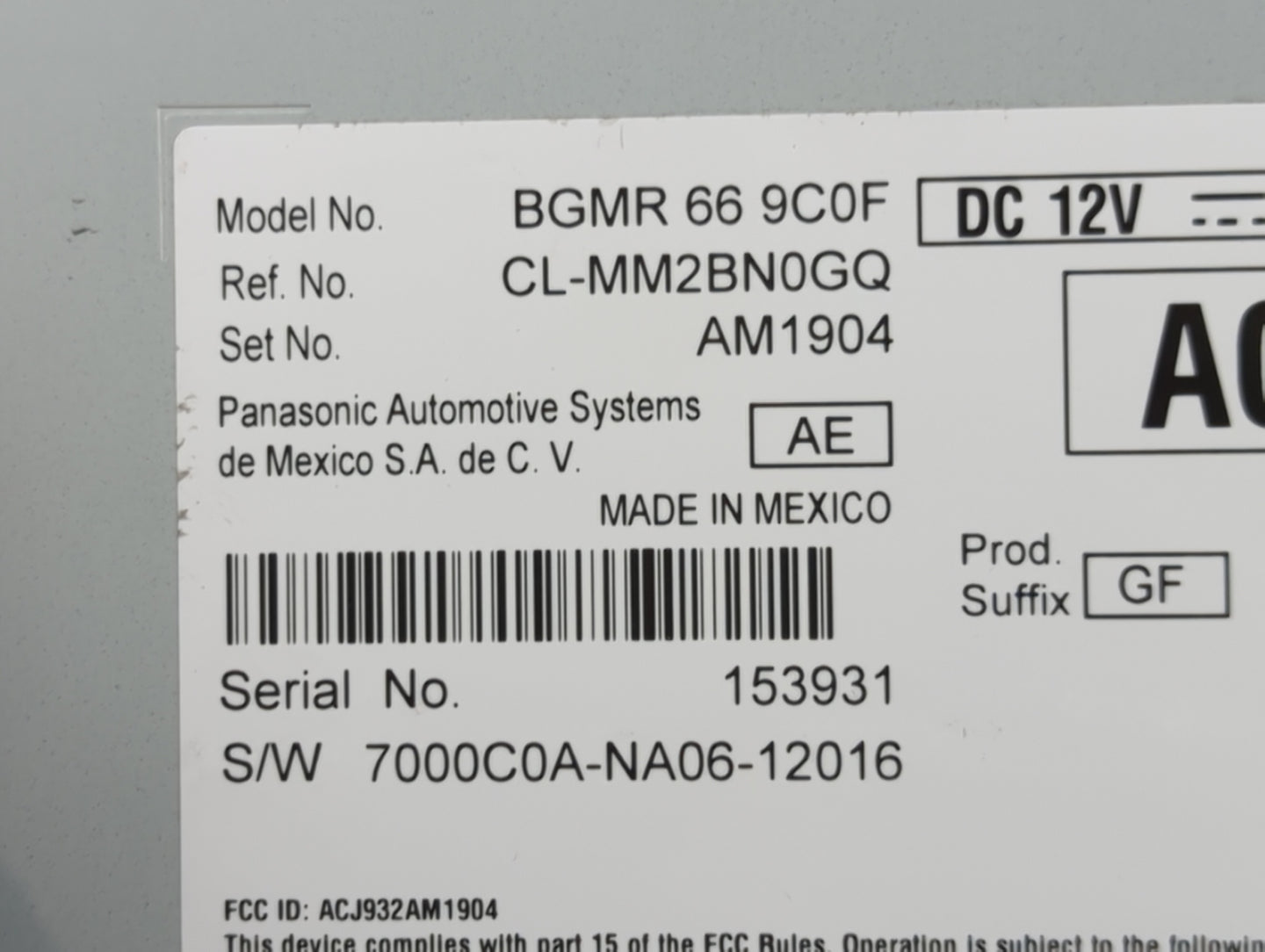 2022 Mazda Mazda3 Radio AM FM Cd Player Receiver Replacement P/N:BGMR669C0F CL-MM2BN0GQ, AM1904, ACJ932AM1904 Fits Fits 2021