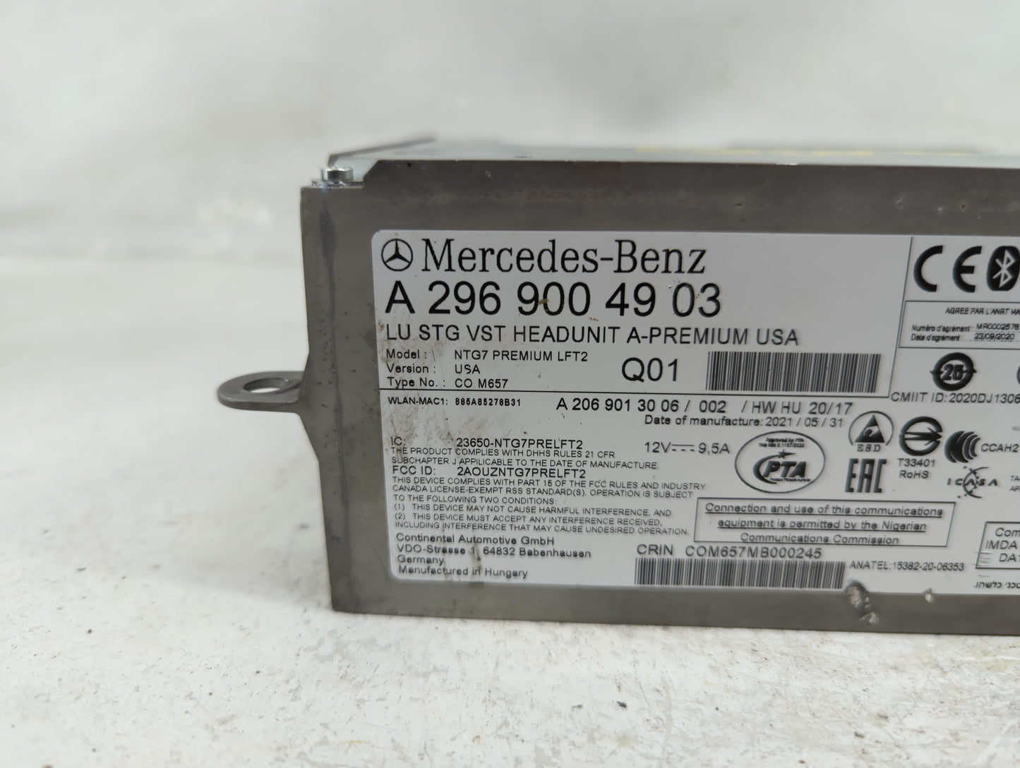 2022 Mercedes-Benz Sclass Radio AM FM Cd Player Receiver Replacement P/N:A2969004903 A206901300602, 2AOUZNTG7PRELFT2 Fits OE