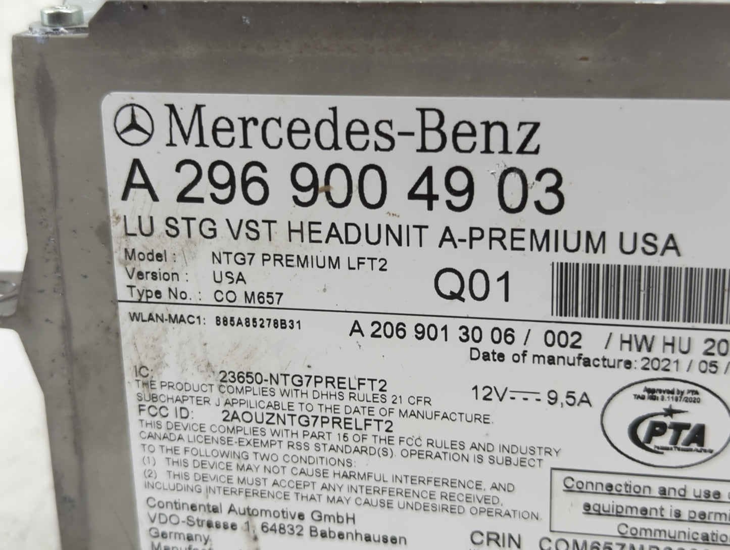 2022 Mercedes-Benz Sclass Radio AM FM Cd Player Receiver Replacement P/N:A2969004903 A206901300602, 2AOUZNTG7PRELFT2 Fits OE