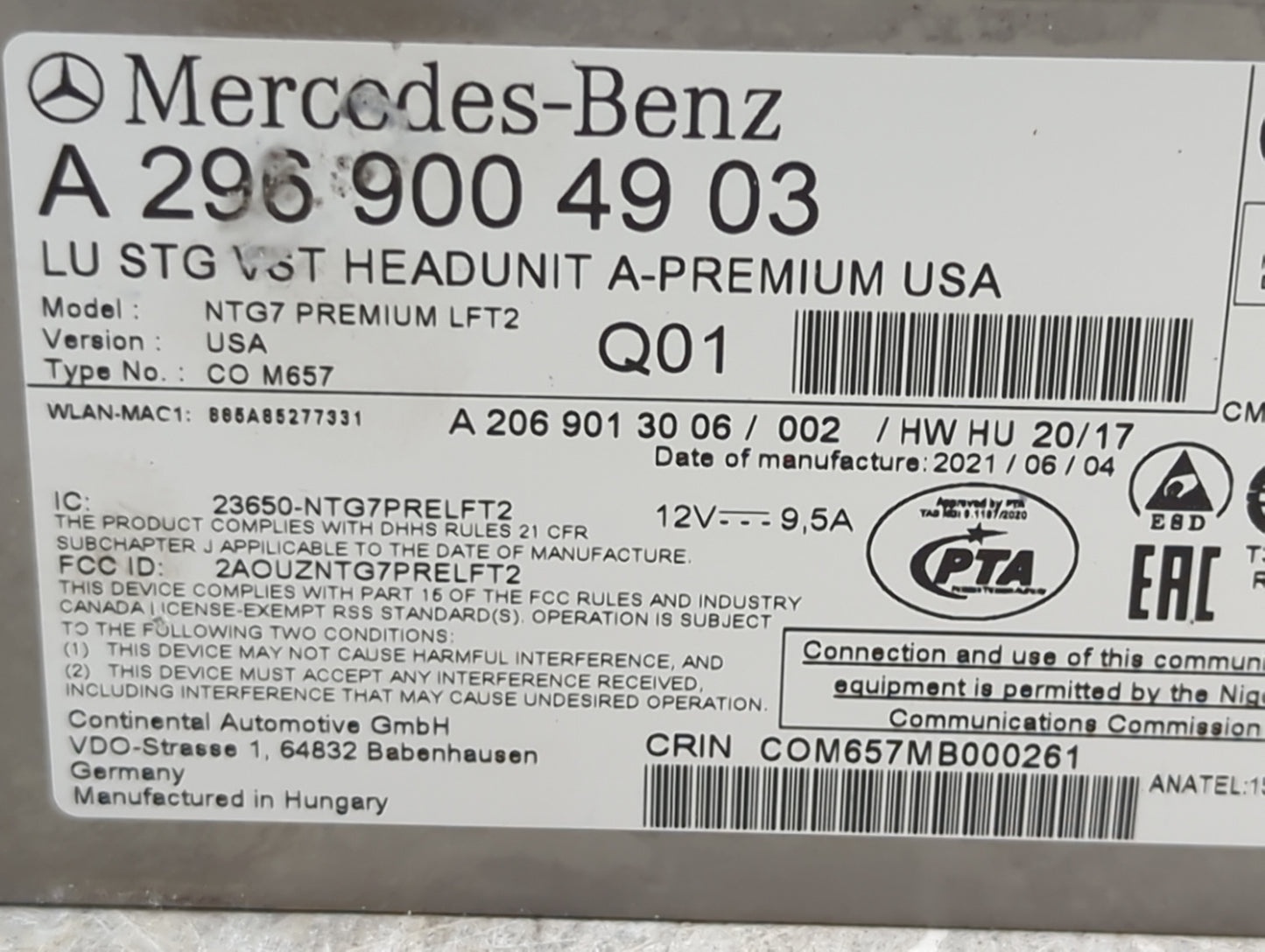 2022 Mercedes-Benz Sl-Class Radio AM FM Cd Player Receiver Replacement P/N:A2969004903 A206901300, 2AOUZNTG7PRELFT2 Fits OEM