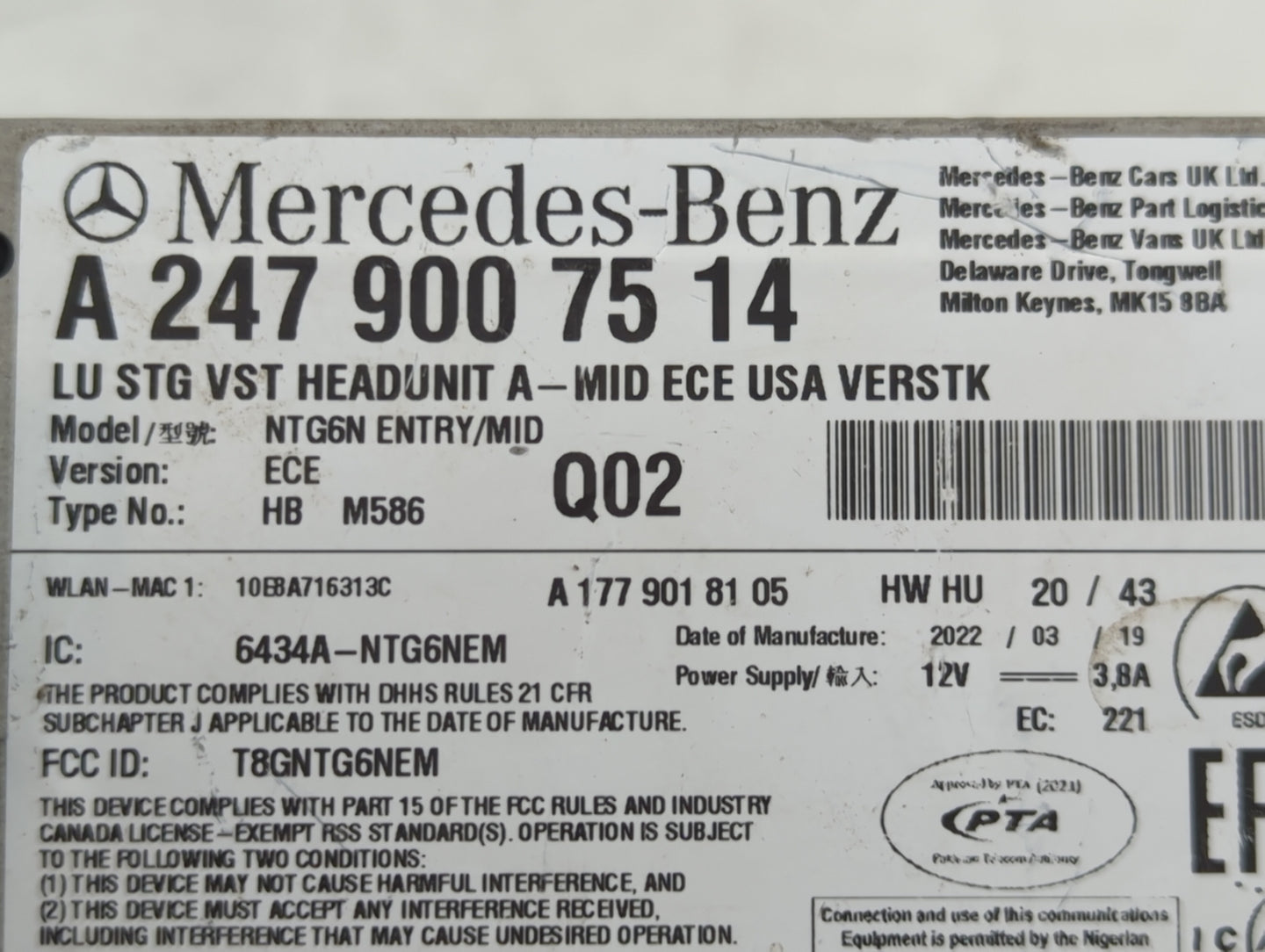 2022 Mercedes-Benz Sprinter 2500 Radio AM FM Cd Player Receiver Replacement P/N:A2479007514 A1779018105, T8GNTG6NEM Fits OEM