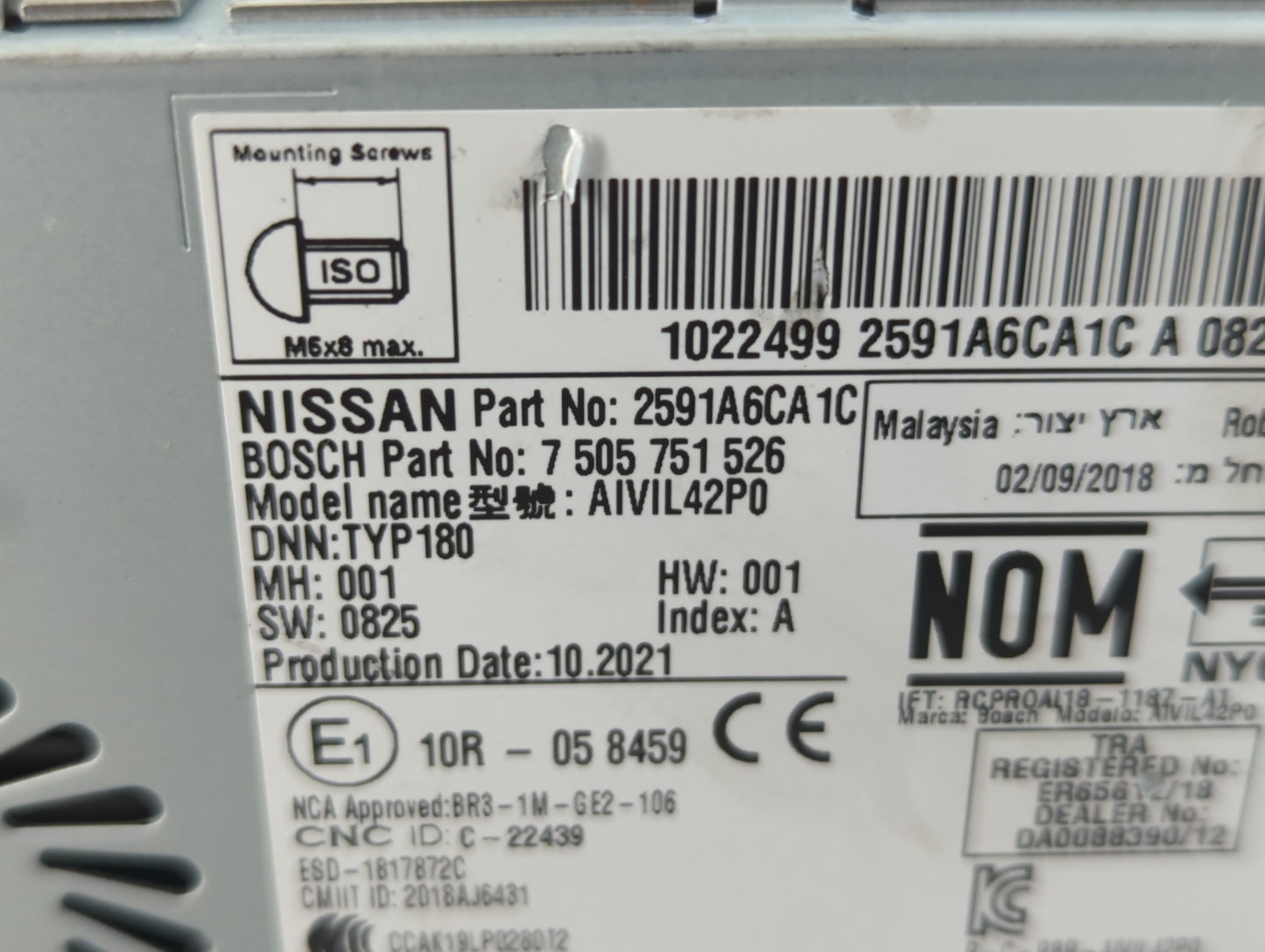 2019-2022 Nissan Altima Radio AM FM Cd Player Receiver Replacement P/N:2591A6CA1C Fits Fits 2019 2020 2021 2022 OEM Used Aut