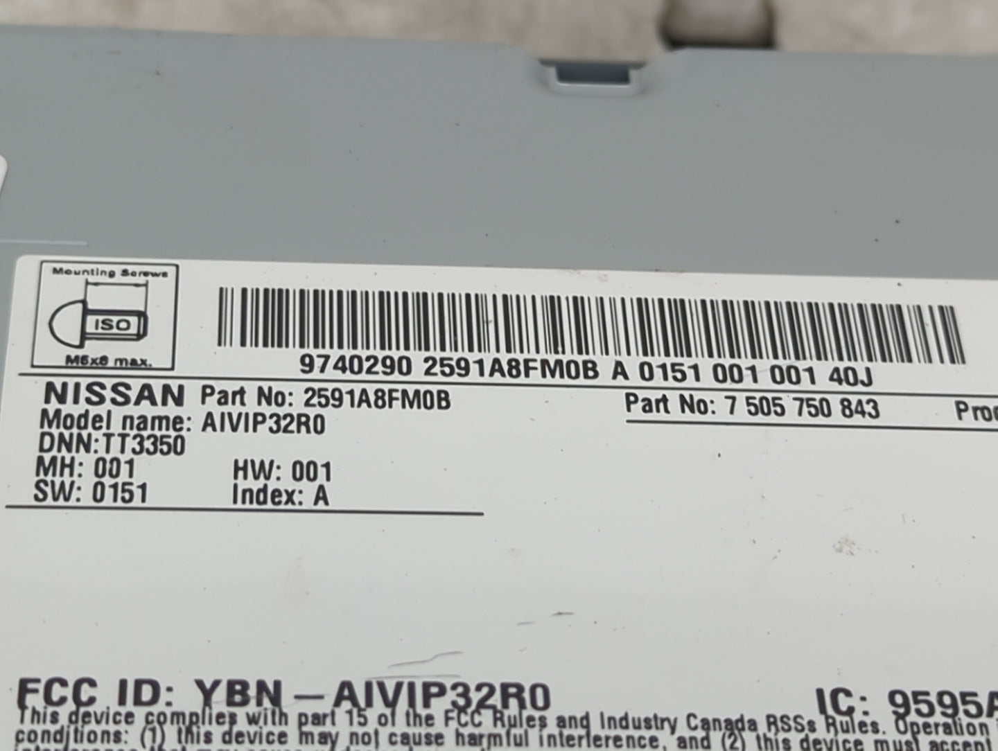 2022 Nissan Rogue Radio AM FM Cd Player Receiver Replacement P/N:7 505 750 843 2591A8FM0B Fits OEM Used Auto Parts - Oemused
