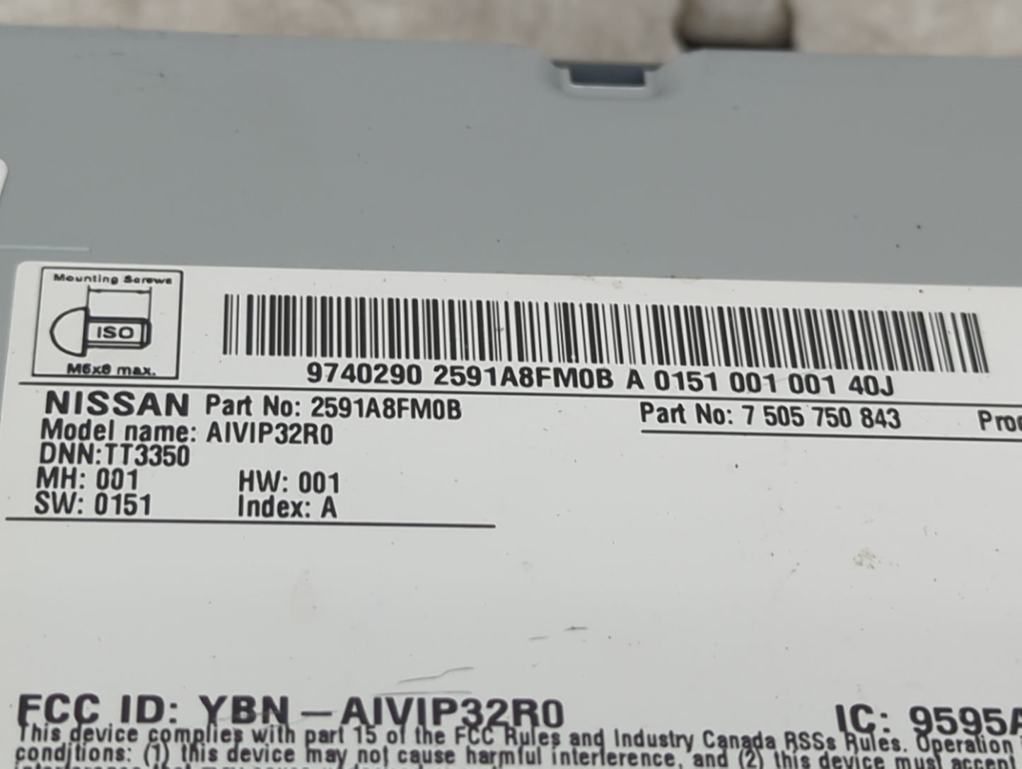 2022 Nissan Rogue Radio AM FM Cd Player Receiver Replacement P/N:7 505 750 843 2591A8FM0B Fits OEM Used Auto Parts - Oemused