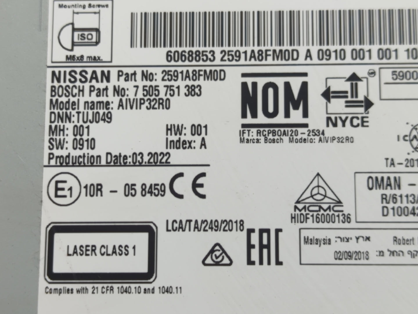 2019-2022 Nissan Rogue Sport Radio AM FM Cd Player Receiver Replacement P/N:2591A8FM0D Fits Fits 2019 2020 2021 2022 OEM Use