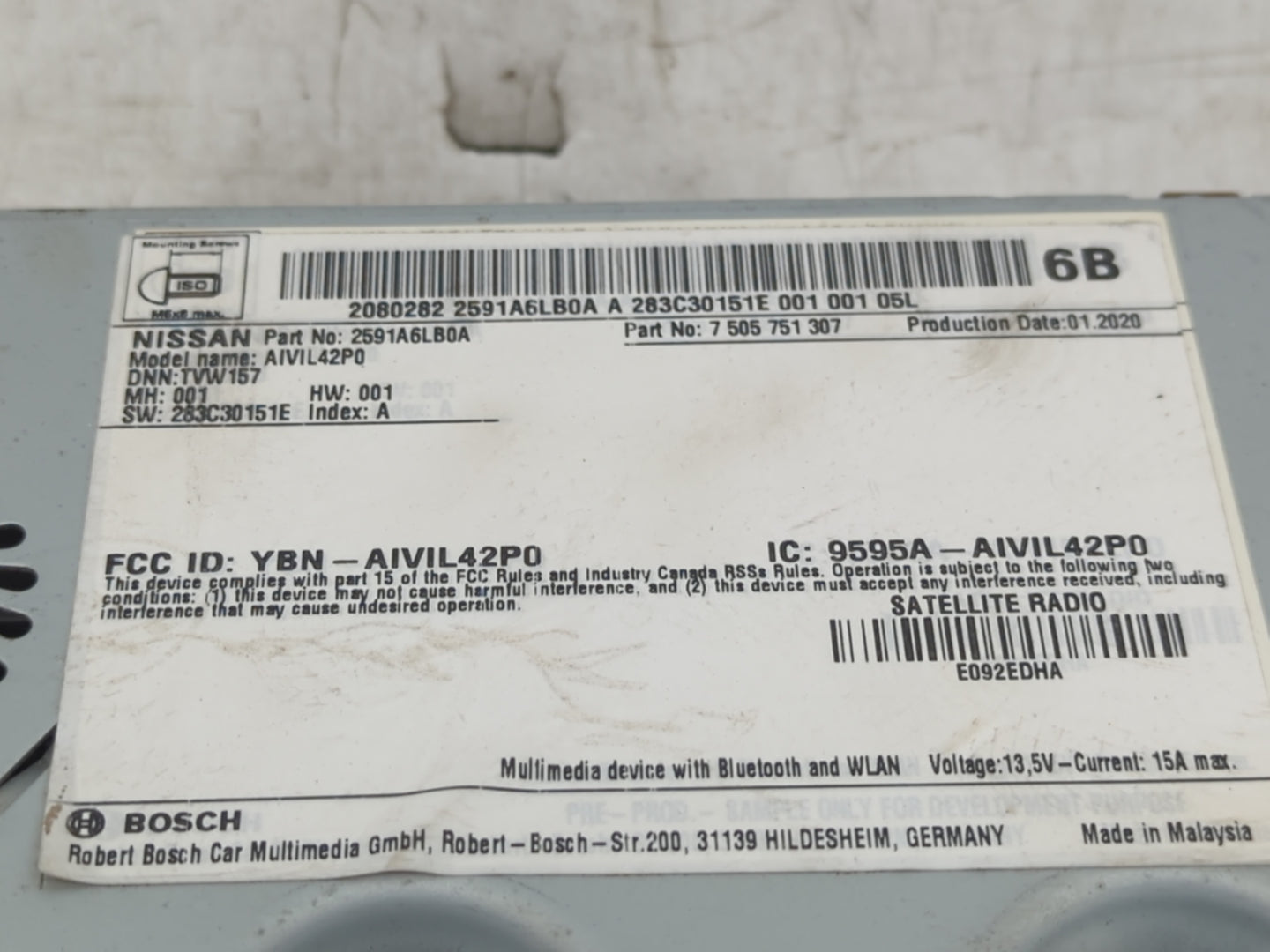 2020-2022 Nissan Sentra Radio AM FM Cd Player Receiver Replacement P/N:2591A6LB0A 7 505 751 307 Fits Fits 2020 2021 2022 OEM