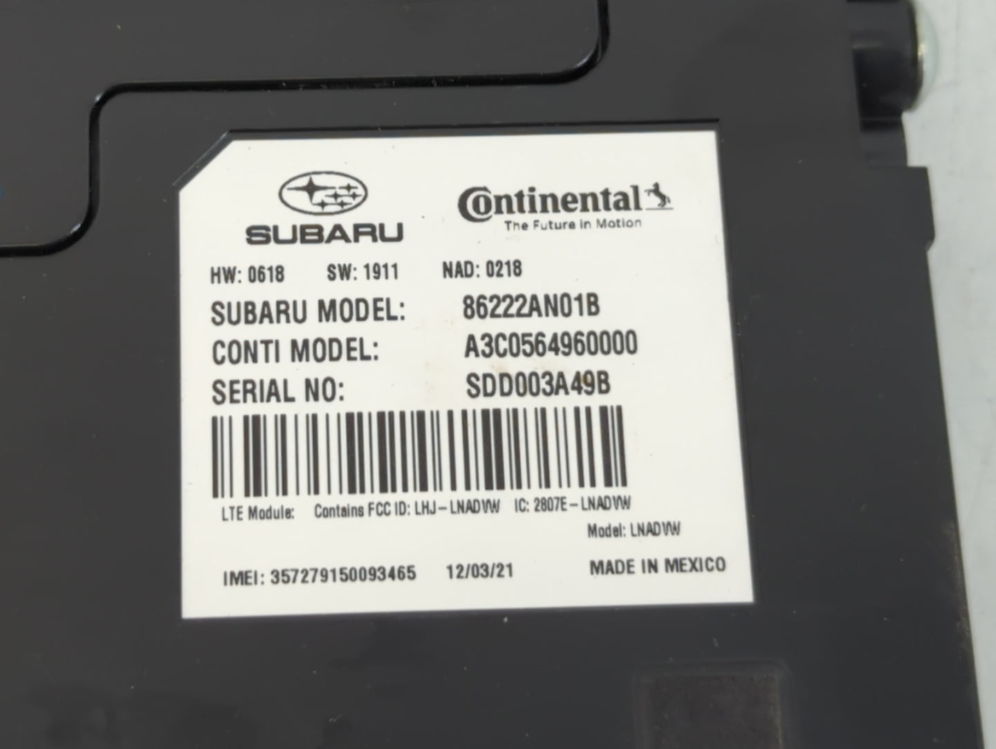 2020-2022 Subaru Legacy Telematics Control Module 86222an01b - Oemusedautoparts1.com