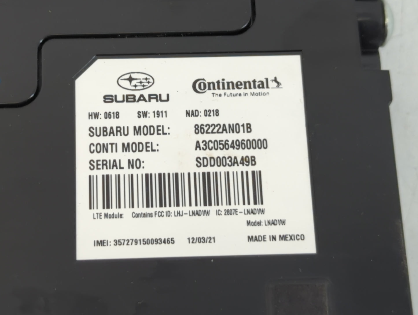 2020-2022 Subaru Legacy Telematics Control Module 86222an01b - Oemusedautoparts1.com
