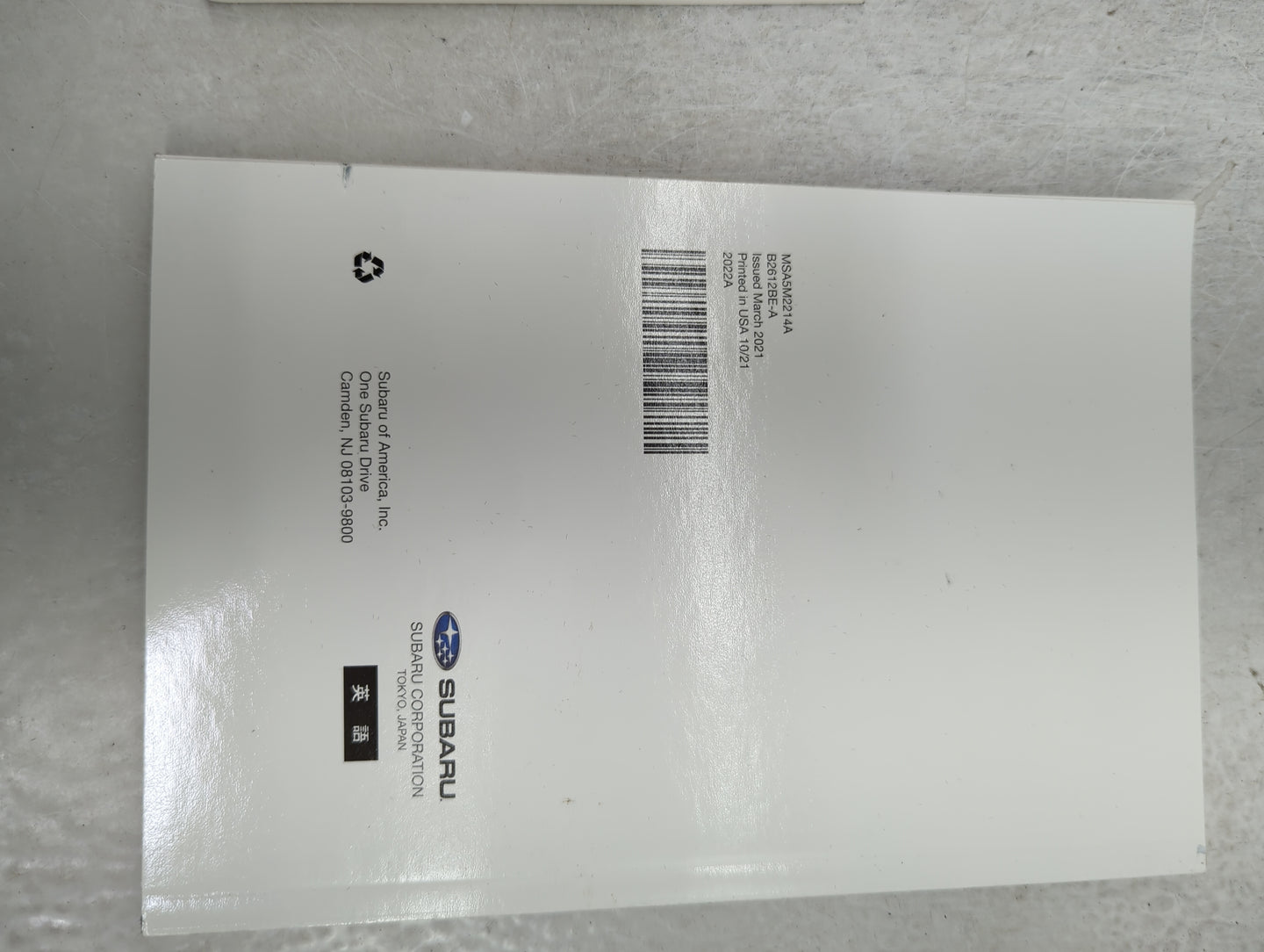 2022 Subaru Legacy Owners Manual Book Guide P/N:08103-9800 OEM Used Auto Parts - Oemusedautoparts1.com