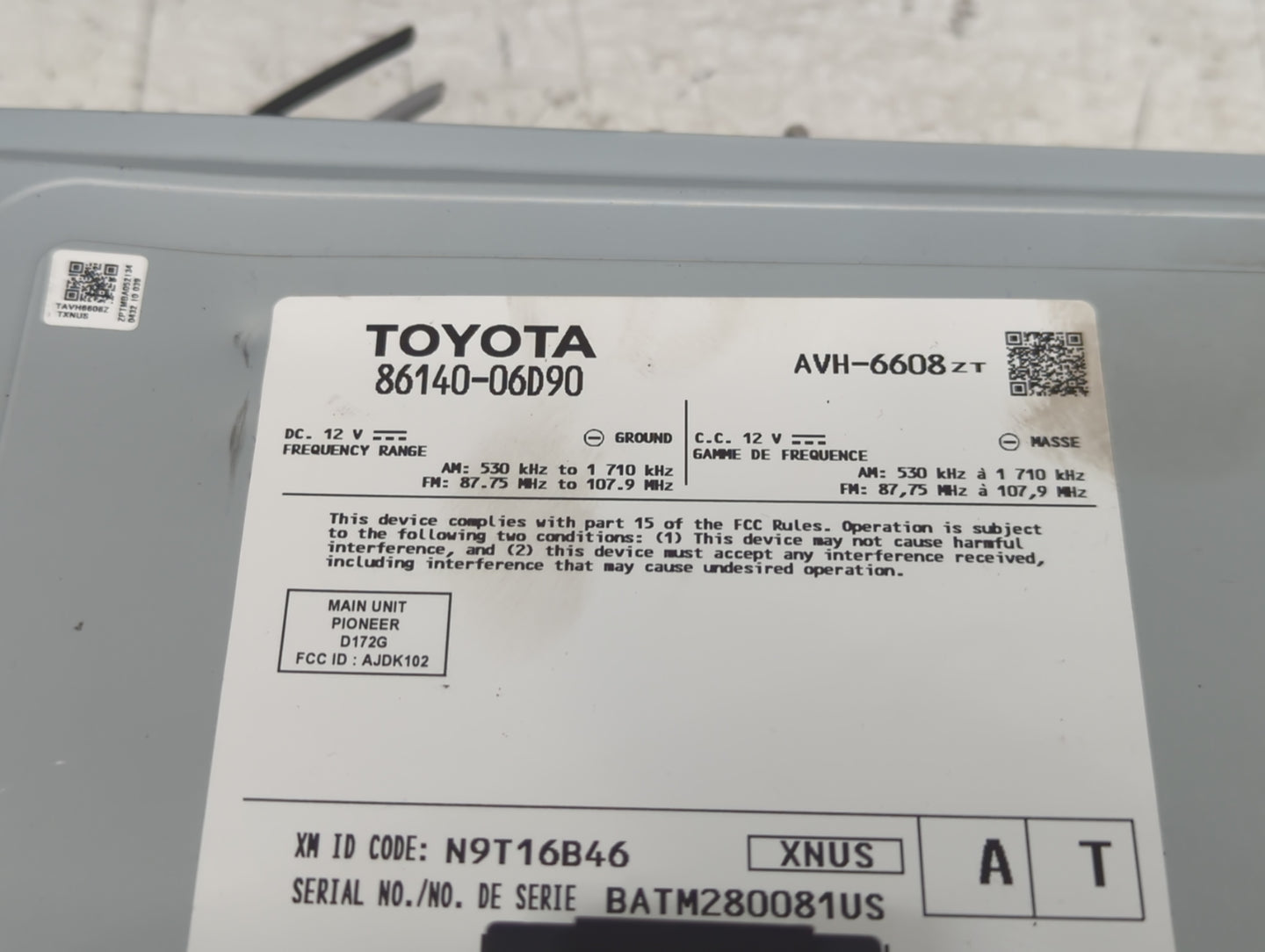 2020-2022 Toyota Camry Radio AM FM Cd Player Receiver Replacement P/N:86140-06D90 AVH-6608ZT, D172G Fits Fits 2020 2021 2022