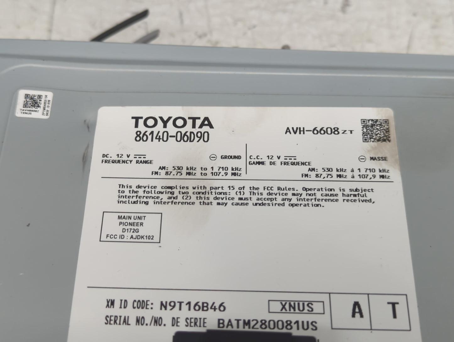 2020-2022 Toyota Camry Radio AM FM Cd Player Receiver Replacement P/N:86140-06D90 AVH-6608ZT, D172G Fits Fits 2020 2021 2022