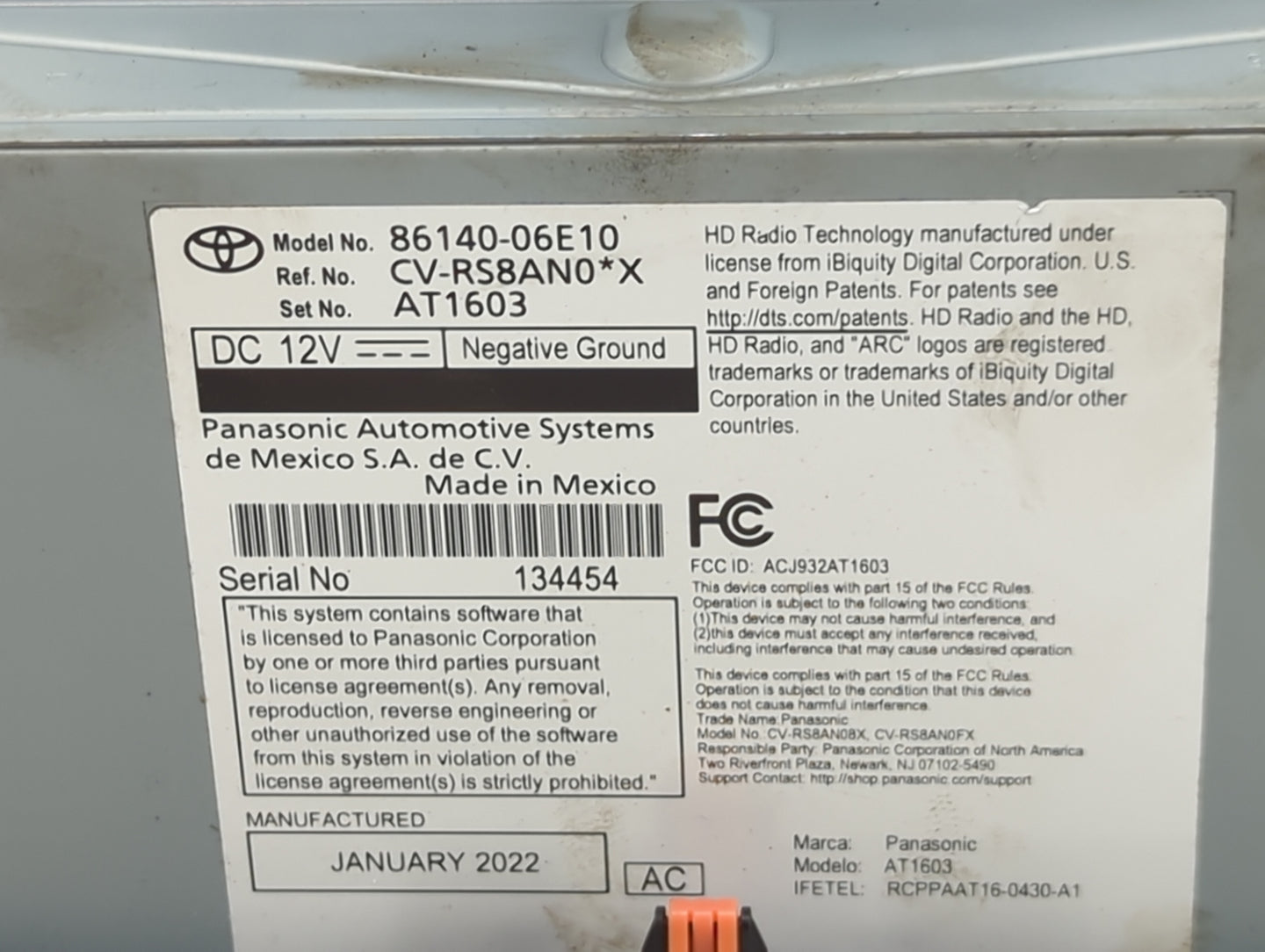 2020-2022 Toyota Camry Radio AM FM Cd Player Receiver Replacement P/N:86140-06E10 CV-RS8AN0*X, AT1603 Fits Fits 2020 2021 20