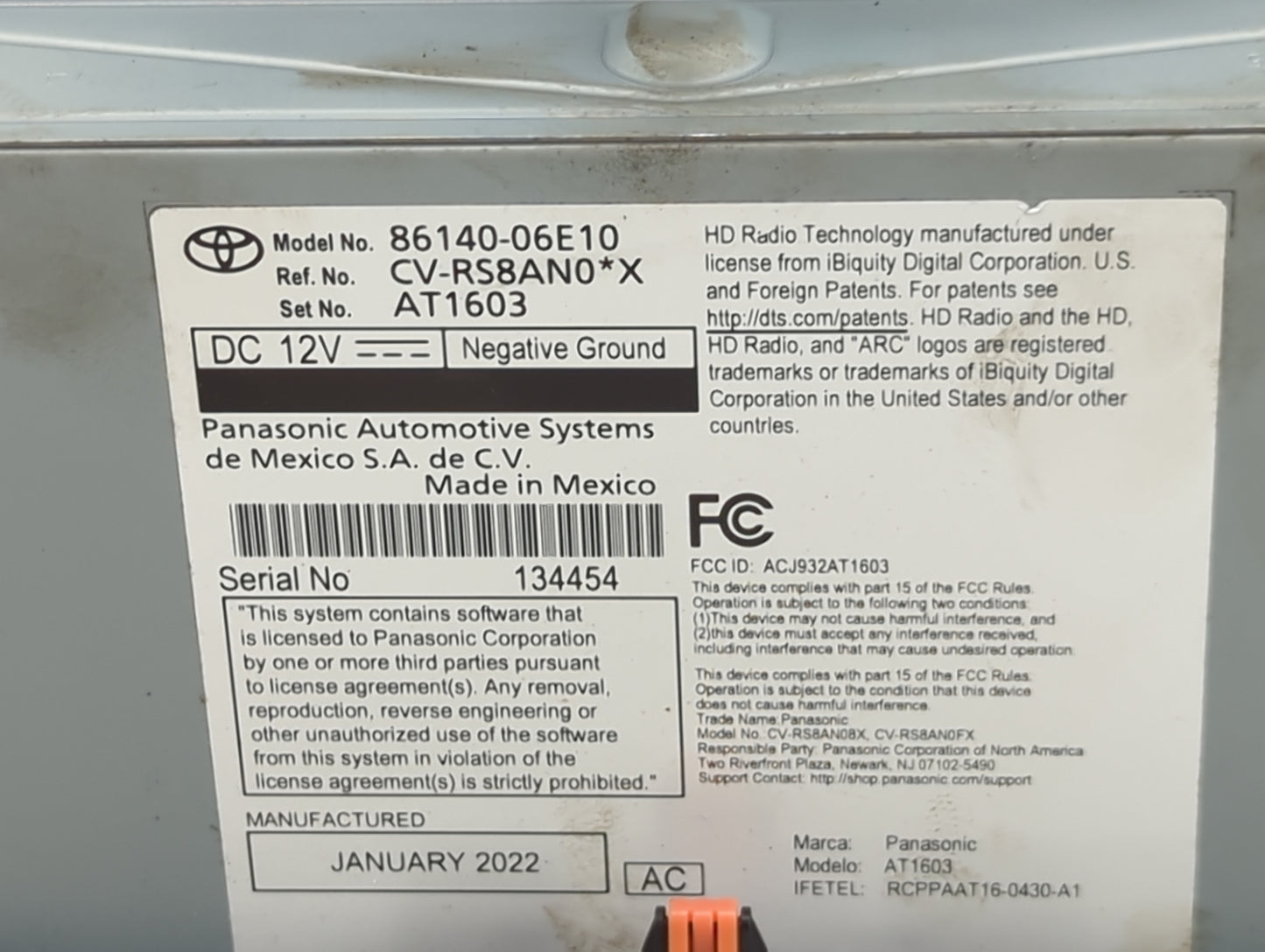 2020-2022 Toyota Camry Radio AM FM Cd Player Receiver Replacement P/N:86140-06E10 CV-RS8AN0*X, AT1603 Fits Fits 2020 2021 20