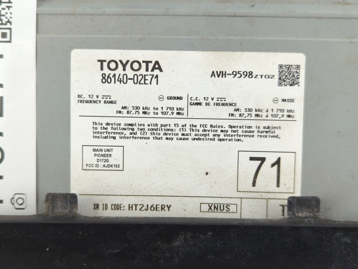 2021-2022 Toyota Corolla Radio AM FM Cd Player Receiver Replacement P/N:86140-02E71 86140-12610 Fits Fits 2021 2022 OEM Used