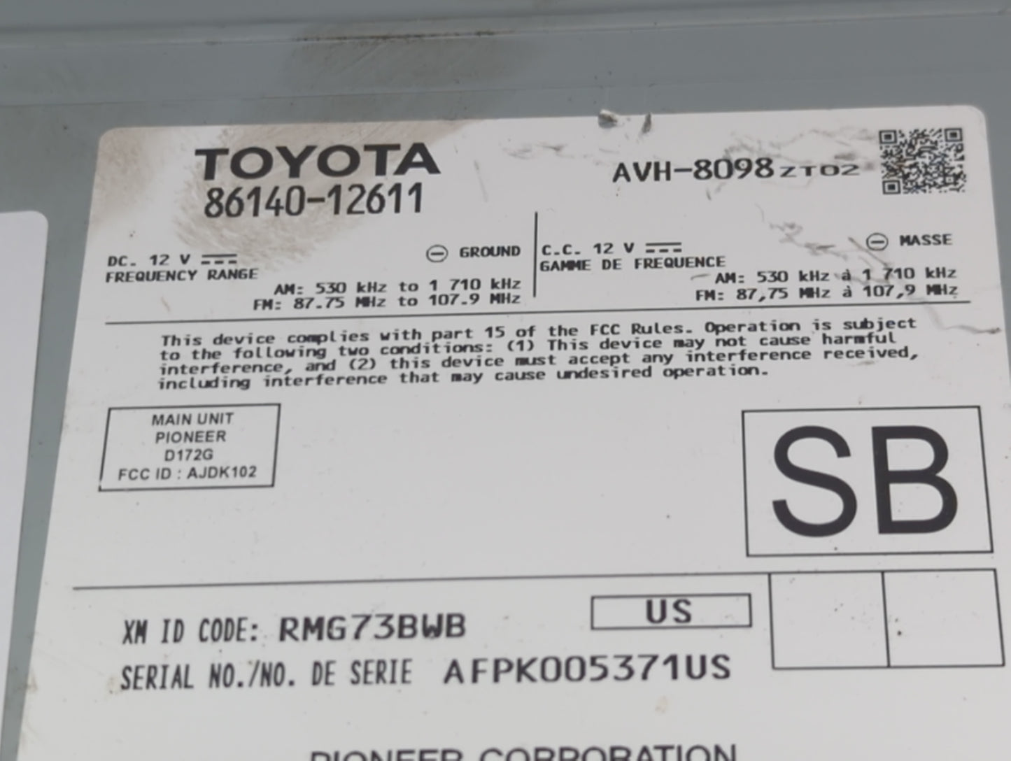 2021-2022 Toyota Corolla Radio AM FM Cd Player Receiver Replacement P/N:86140-12611 Fits Fits 2021 2022 OEM Used Auto Parts 