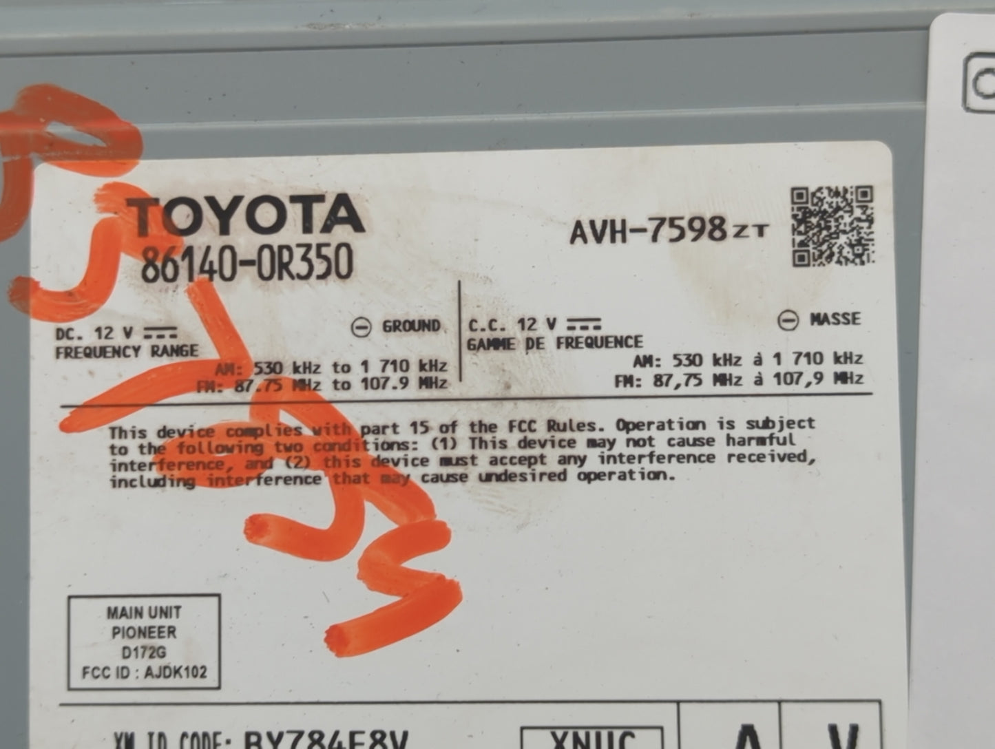 2020-2022 Toyota Rav4 Radio AM FM Cd Player Receiver Replacement P/N:86140-0R350 Fits Fits 2020 2021 2022 OEM Used Auto Part