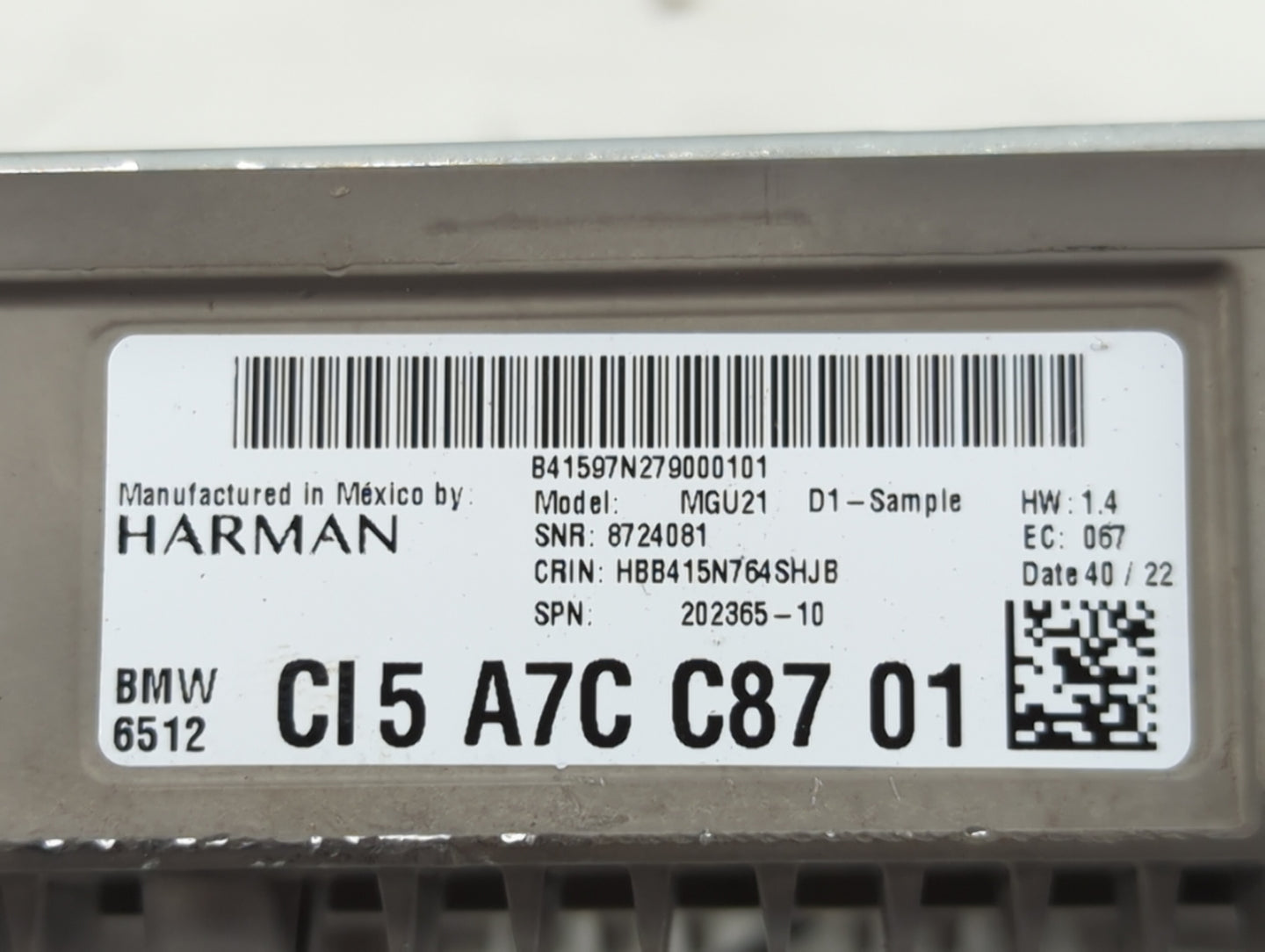 2023 Bmw 330i Radio AM FM Cd Player Receiver Replacement P/N:CI5 A7C C87 01 Fits OEM Used Auto Parts - Oemusedautoparts1.com