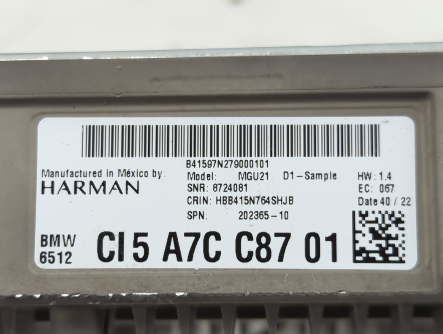 2023 Bmw 330i Radio AM FM Cd Player Receiver Replacement P/N:CI5 A7C C87 01 Fits OEM Used Auto Parts - Oemusedautoparts1.com
