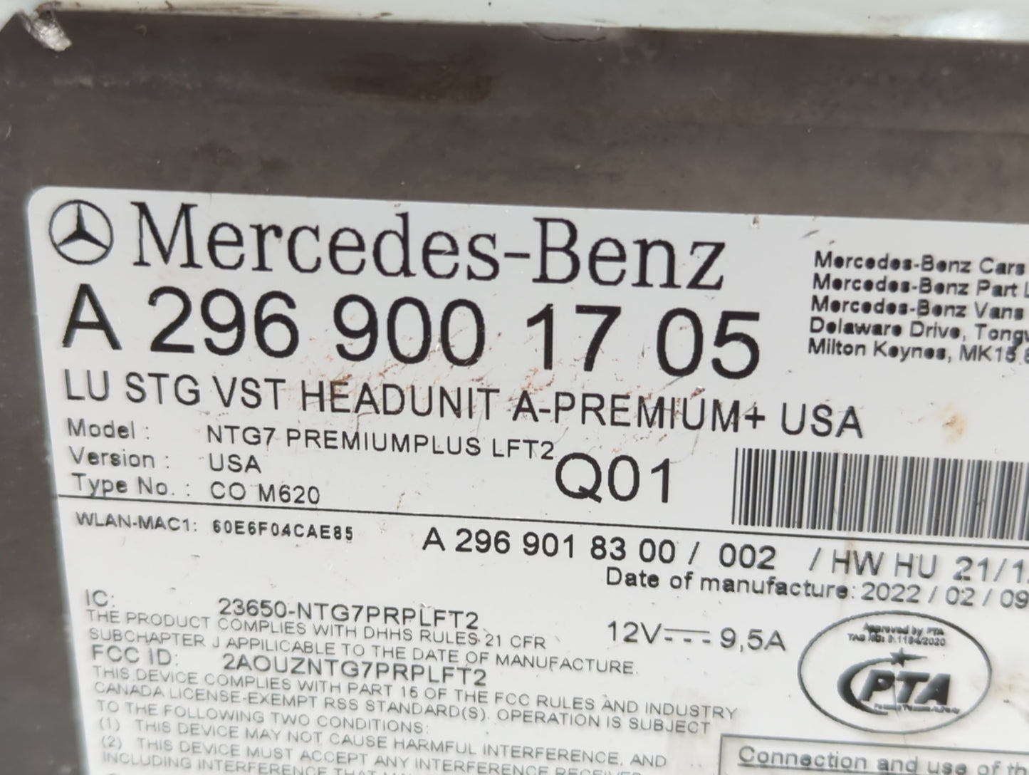 2023 Chrysler E Class Radio AM FM Cd Player Receiver Replacement P/N:A 296 900 17 05 Fits OEM Used Auto Parts - Oemusedautop