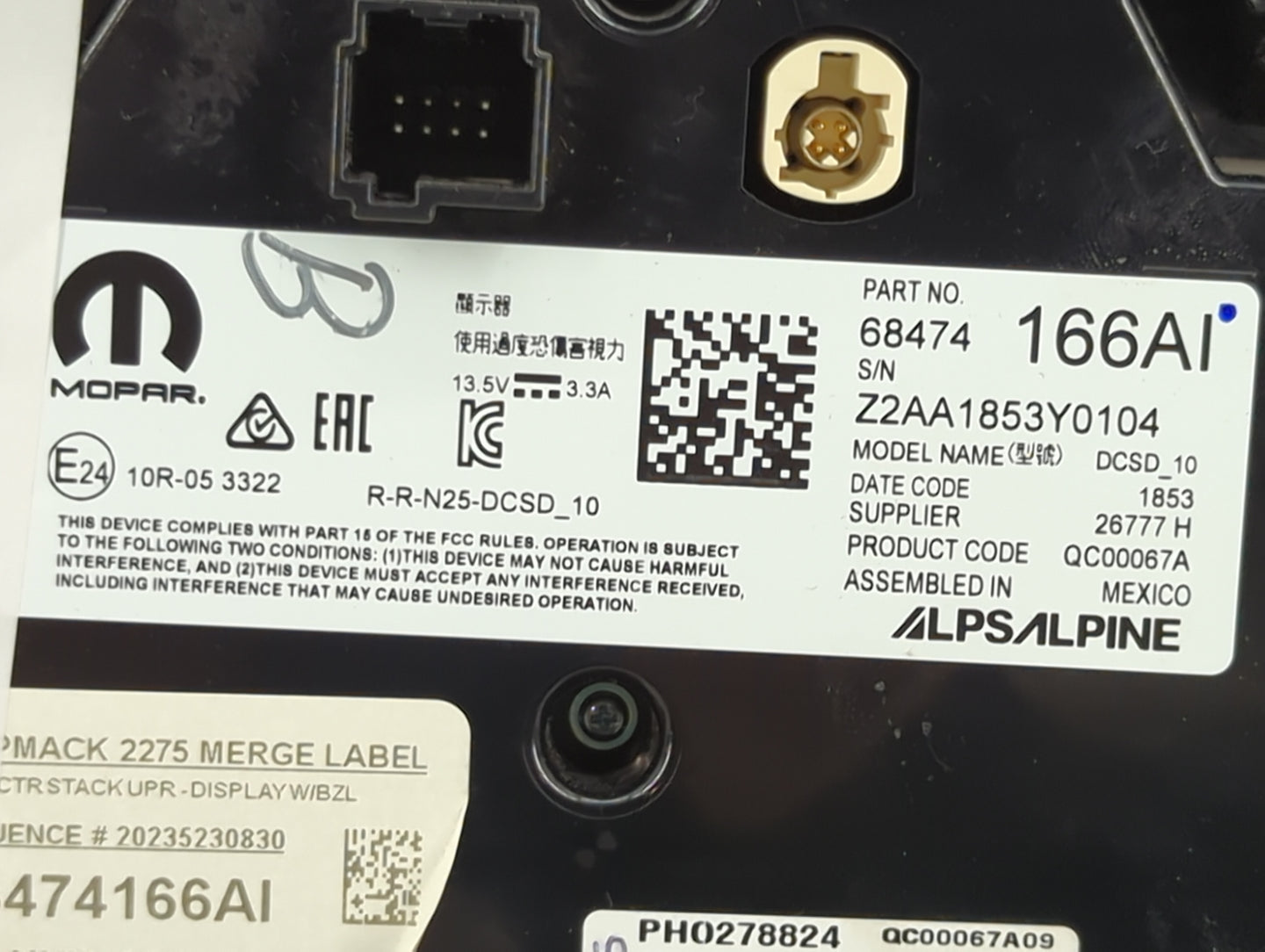2023 Dodge Durango Climate Control Module Temperature AC/Heater Replacement P/N:68474166AI Z2AA1853Y0104 Fits OEM Used Auto 