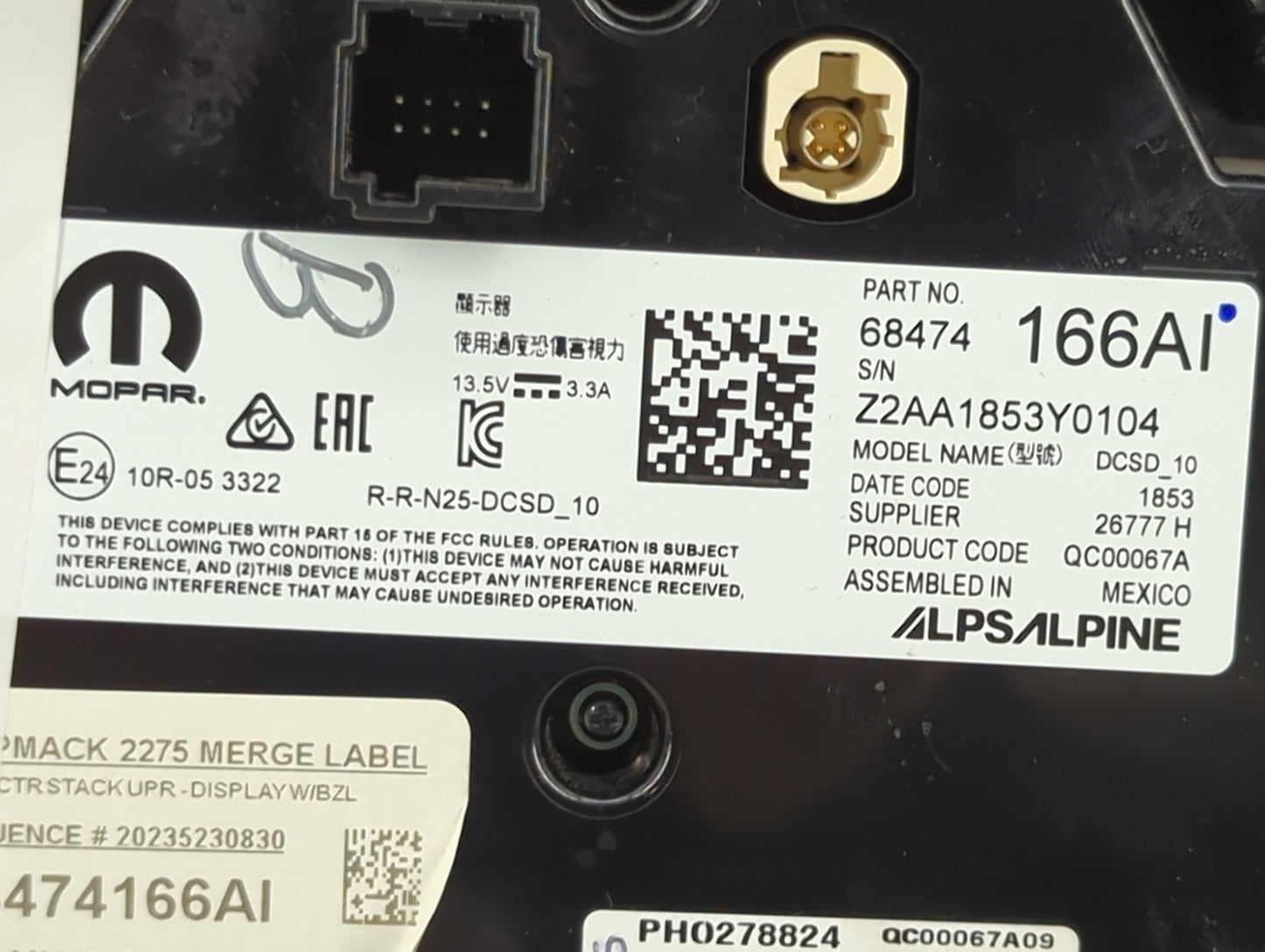 2023 Dodge Durango Climate Control Module Temperature AC/Heater Replacement P/N:68474166AI Z2AA1853Y0104 Fits OEM Used Auto 