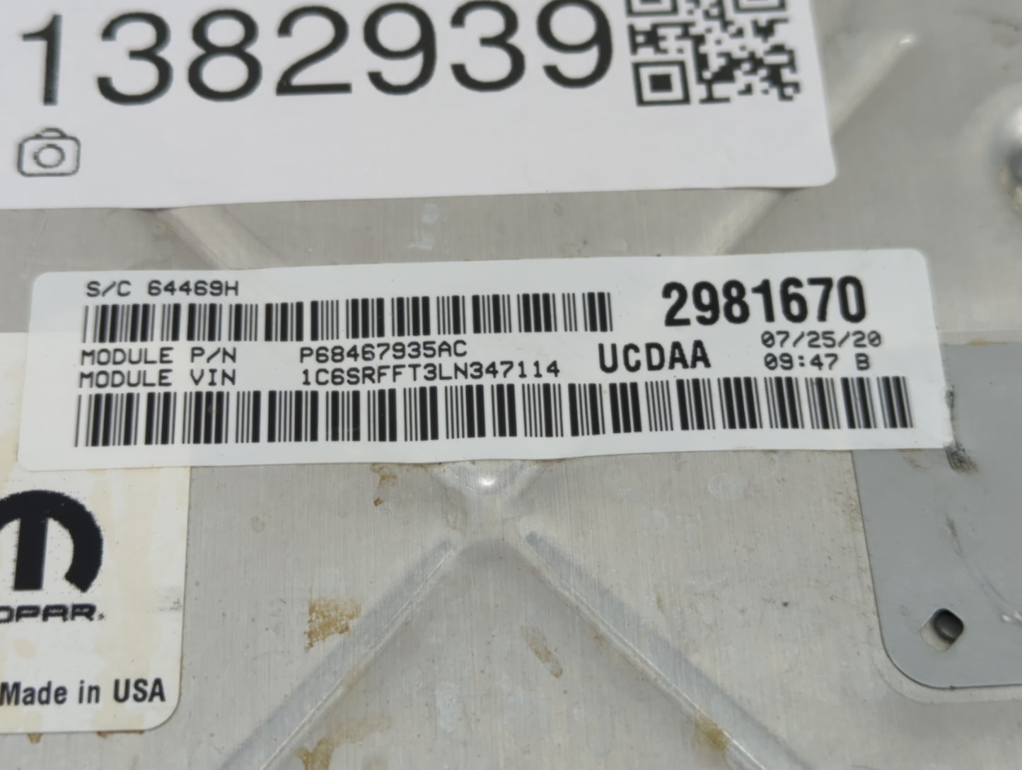 2023 Dodge Ram 1500 PCM Engine Control Computer ECU ECM PCU OEM P/N:P68434932AA Fits Fits 2021 2022 OEM Used Auto Parts - Oe