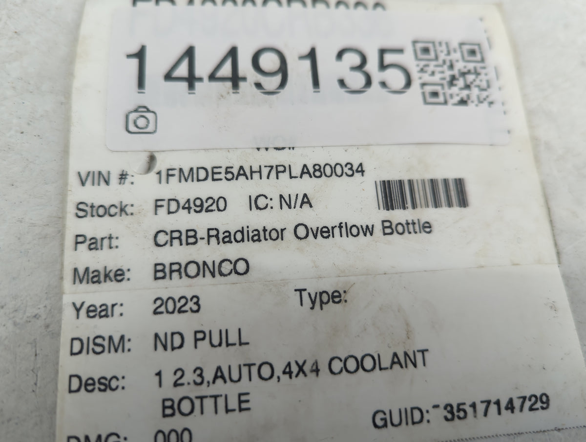2023 Ford Bronco Radiator Coolant Overflow Expansion Tank Bottle - Oemusedautoparts1.com