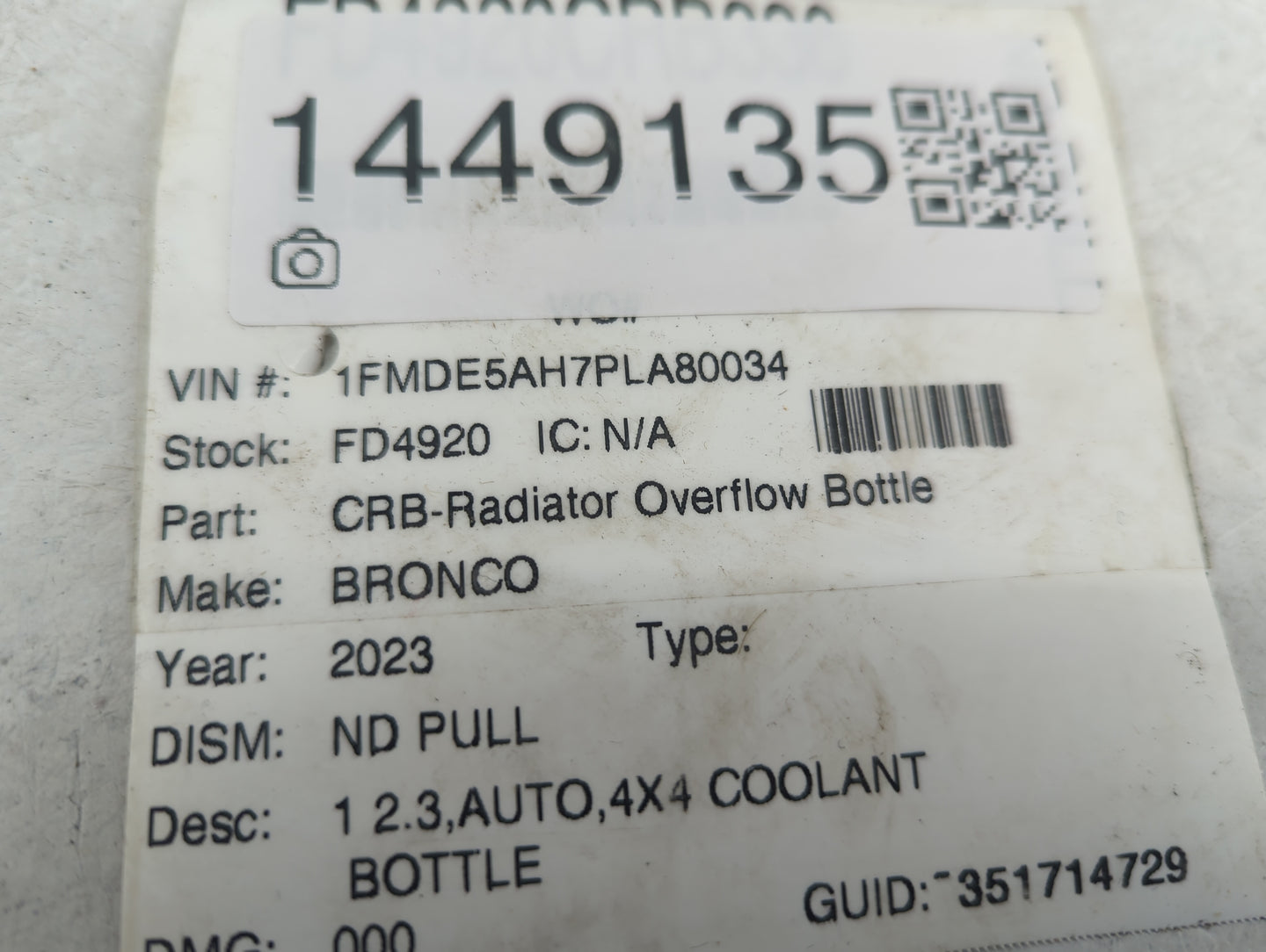 2023 Ford Bronco Radiator Coolant Overflow Expansion Tank Bottle - Oemusedautoparts1.com