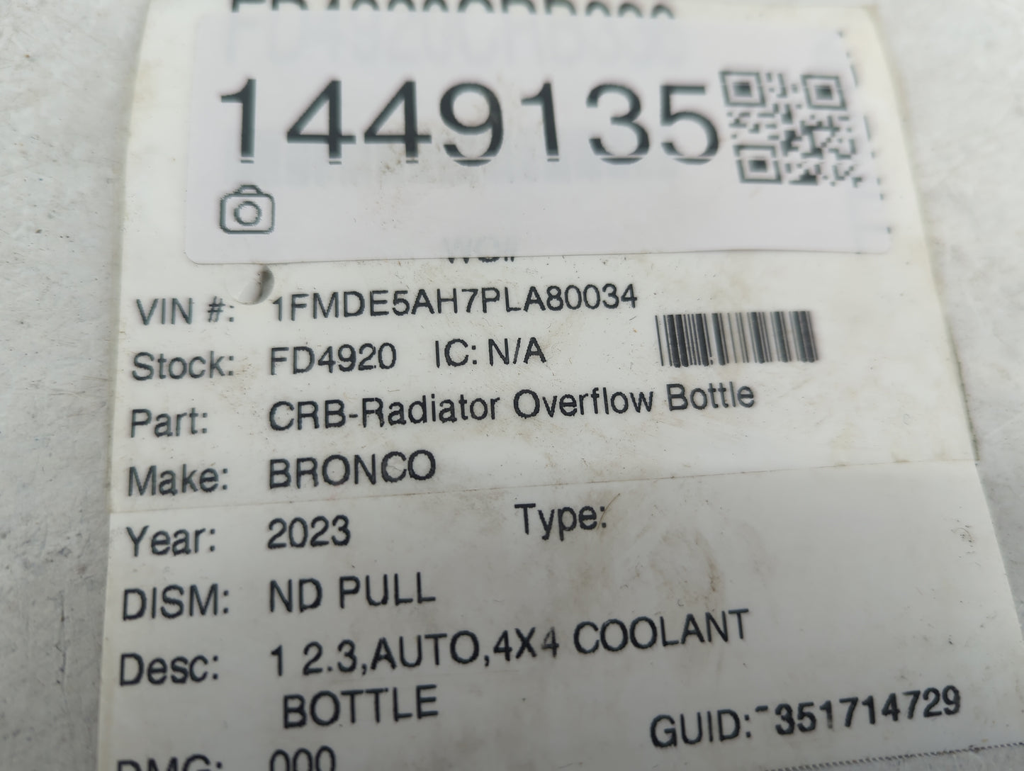 2023 Ford Bronco Radiator Coolant Overflow Expansion Tank Bottle - Oemusedautoparts1.com