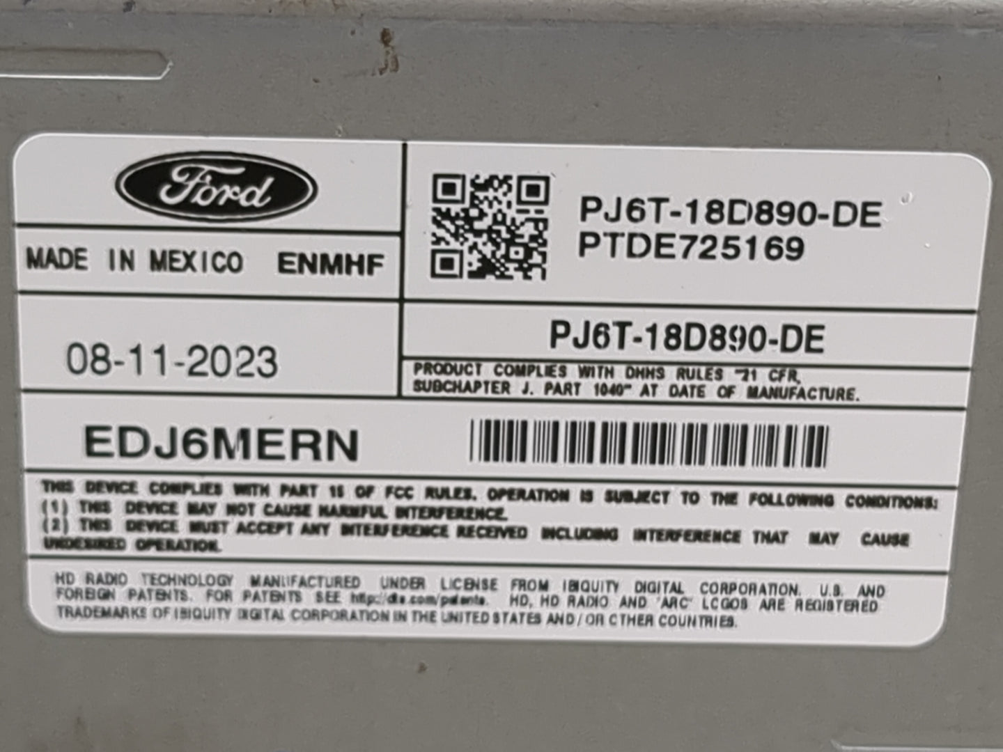 2023 Ford Escape Radio AM FM Cd Player Receiver Replacement P/N:PJ6T-18D890-DE PTDE725169, EDJ6MERN Fits OEM Used Auto Parts