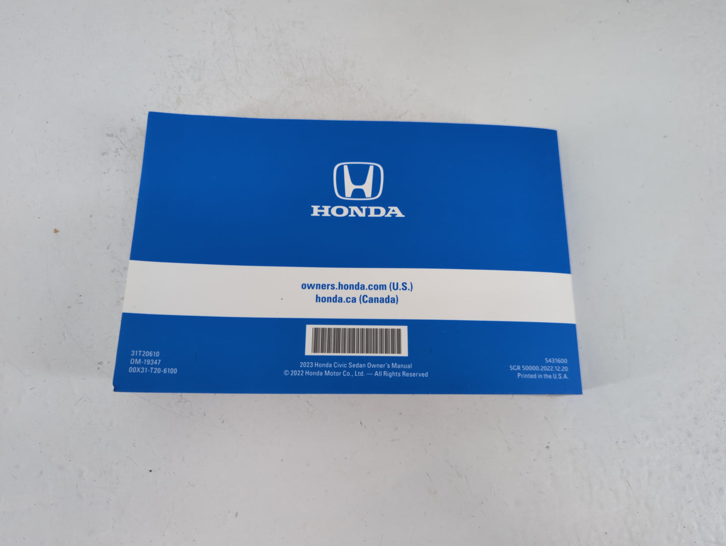 2023 Honda Civic Owners Manual Book Guide P/N:00X31-T20-6100 OEM Used Auto Parts - Oemusedautoparts1.com