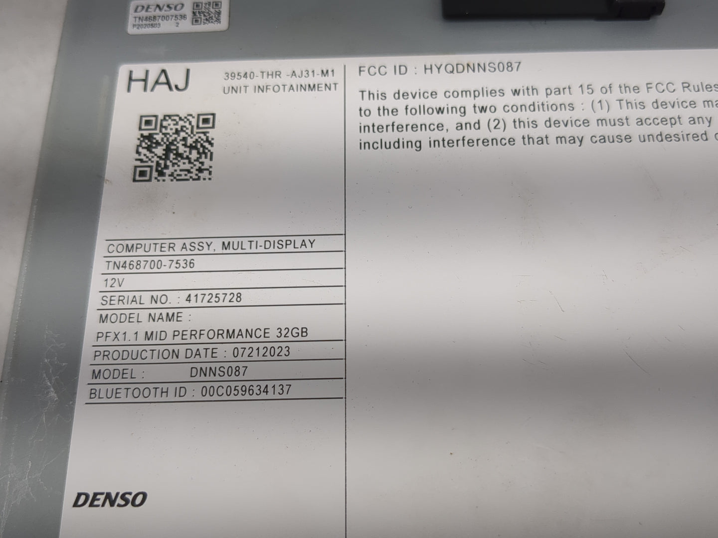 2023 Honda Odyssey Radio AM FM Cd Player Receiver Replacement P/N:395400-THR-AJ31-M1 Fits OEM Used Auto Parts - Oemusedautop