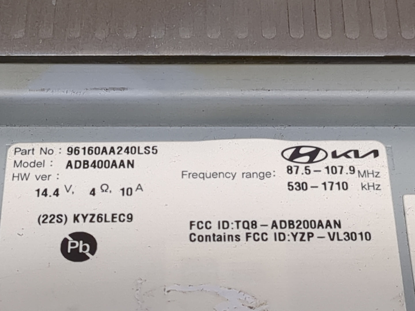 2021-2022 Hyundai Elantra Radio AM FM Cd Player Receiver Replacement P/N:96160AA240LS5 ADB400AAN Fits Fits 2021 2022 OEM Use
