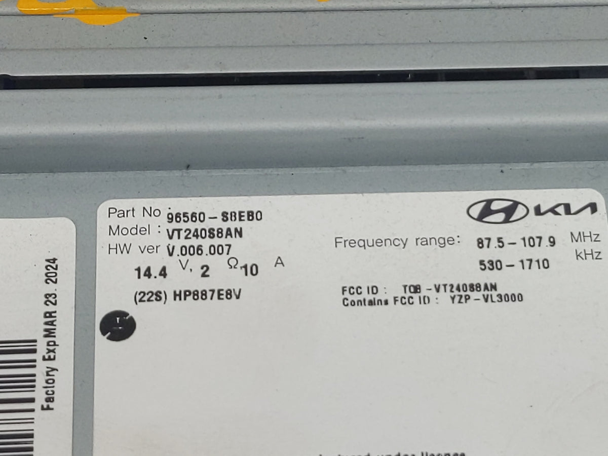 2023 Hyundai Palisade Radio AM FM Cd Player Receiver Replacement P/N:96560-S8EB0 VT240S8AN, TQ8-VT240S8AN, YZP-VL3000 Fits O