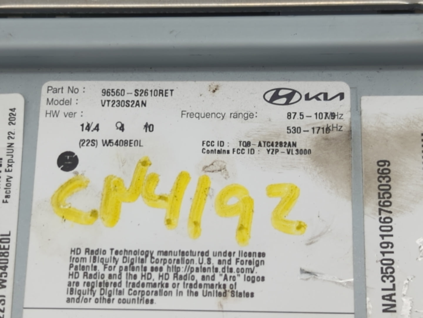 2021 Hyundai Santa Fe Radio AM FM Cd Player Receiver Replacement P/N:96560-S2610RET VT230S2AN, TQ8-ATC4282AN, YZP-VL3000 Fit