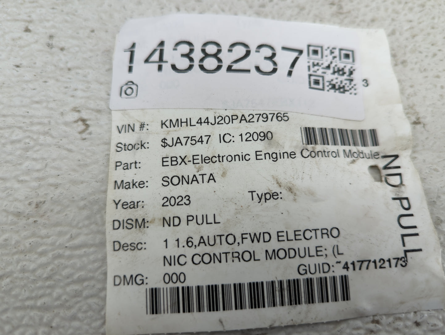 2023 Hyundai Sonata PCM Engine Control Computer ECU ECM PCU OEM P/N:39106-2M033, 39116-2M033, 9001300826KC, TDNA3NU06F02NE03