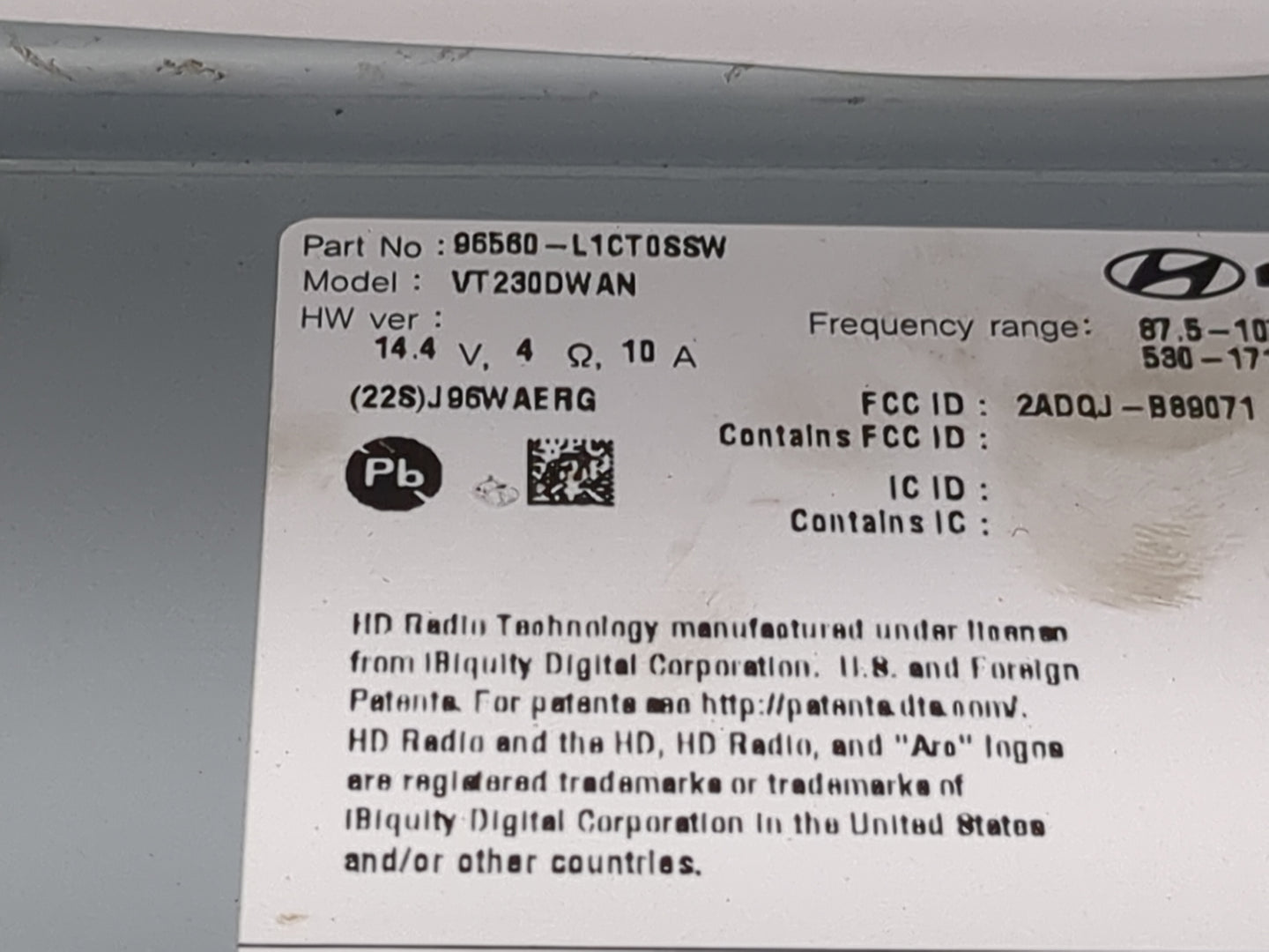 2023 Hyundai Sonata Radio AM FM Cd Player Receiver Replacement P/N:96560-L1CT0SSW VT230DWAN, 2ADQJ-B89071 Fits OEM Used Auto