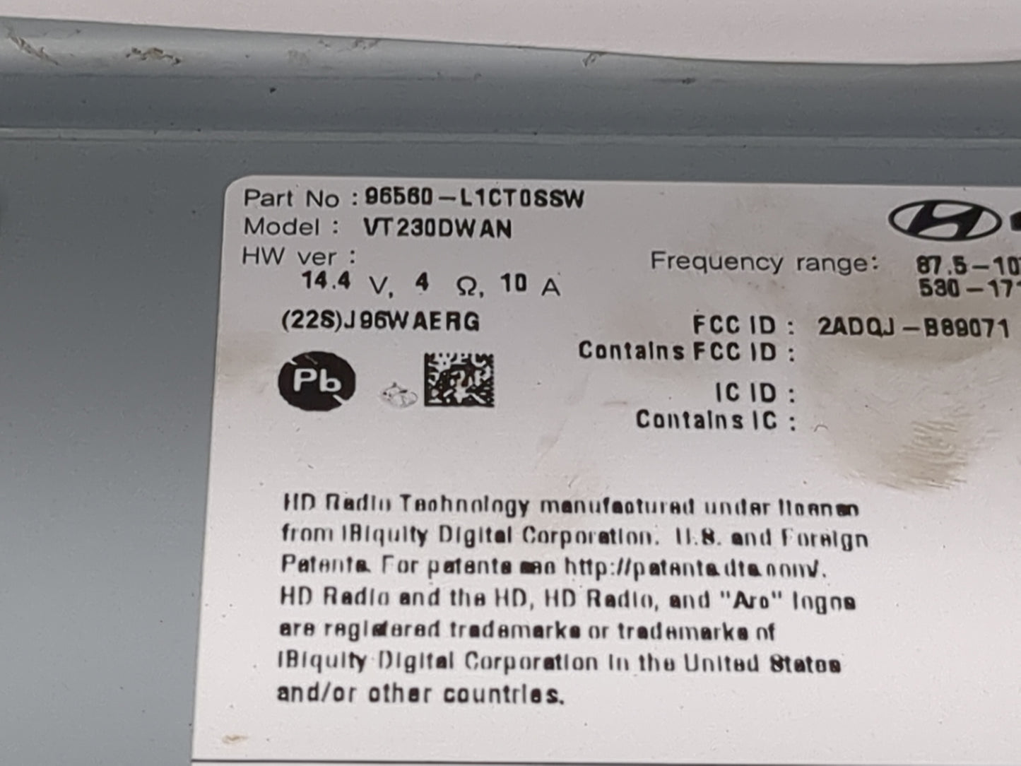 2023 Hyundai Sonata Radio AM FM Cd Player Receiver Replacement P/N:96560-L1CT0SSW VT230DWAN, 2ADQJ-B89071 Fits OEM Used Auto